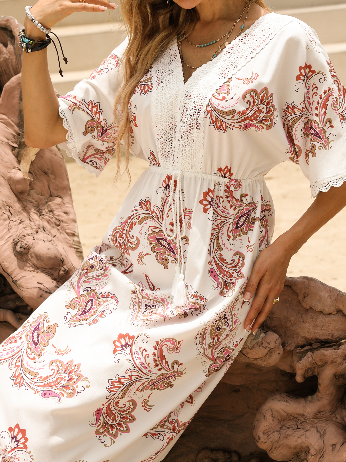 Wholesale Women's Boho Paisley Maxi Dress D-32574