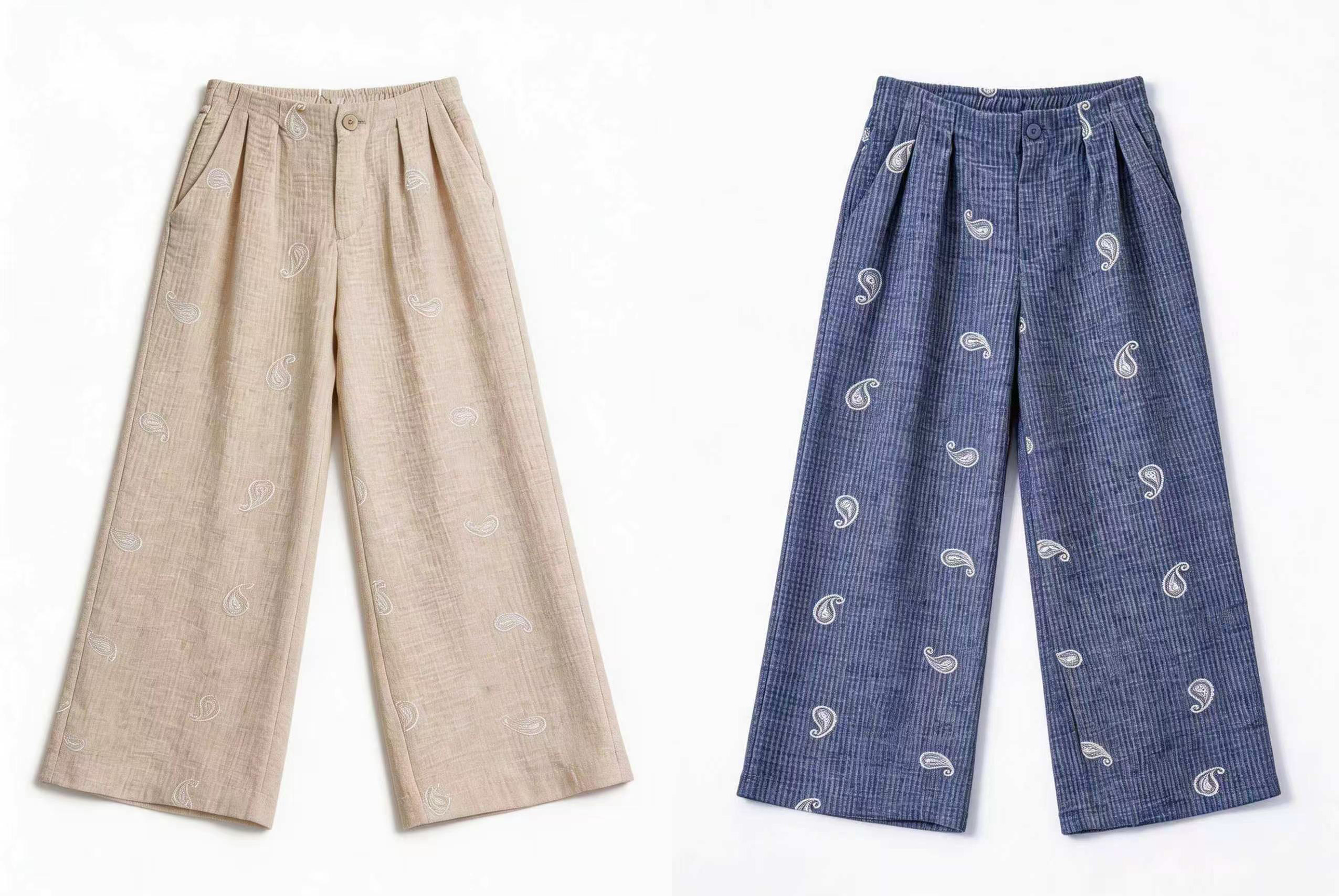 Paisley Embroidered High-Waisted Linen Pants AN-710029