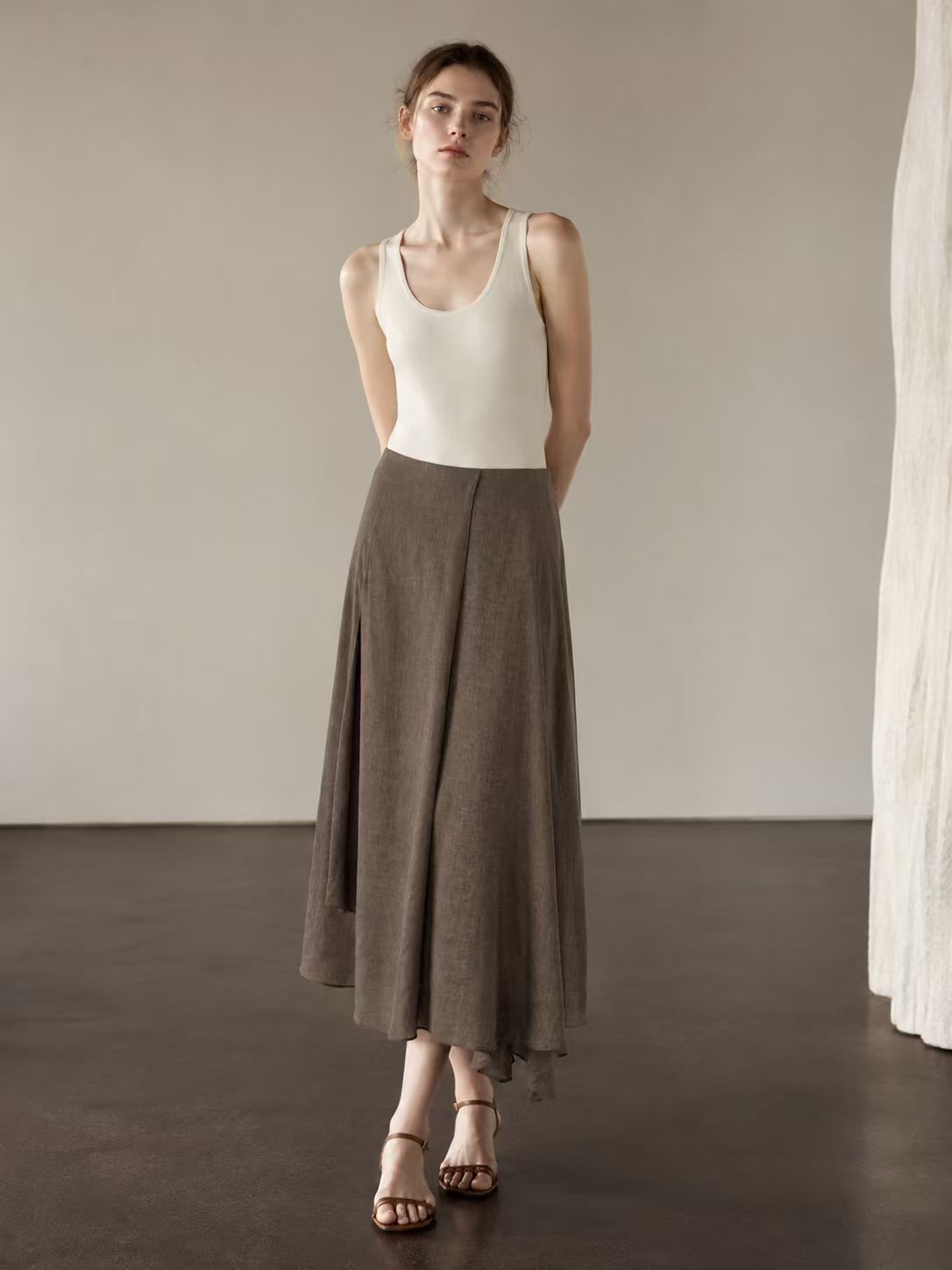Chic White Linen Pants - Floral Embroidery Relaxed Fit Summer skirt C-42572