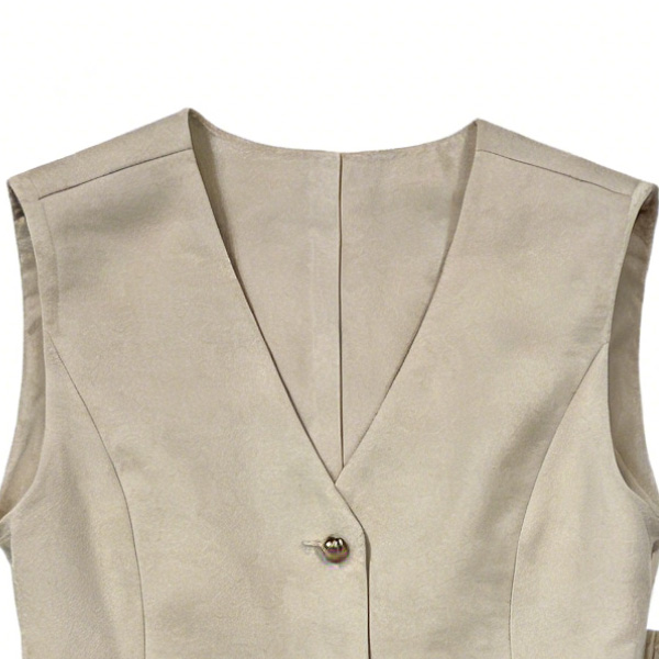Chic Sleeveless Button-Up Vest and Wide-Leg Pants Set 