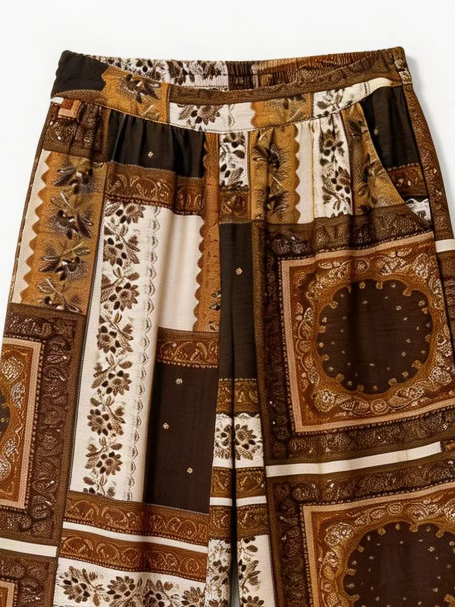 Minimalist Retro Print High-Waisted Wide-Leg Trousers AN-710031