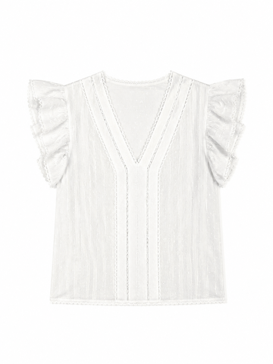 Boho White Eyelet‑Embroidered Flutter‑Sleeve Blouse M-43630
