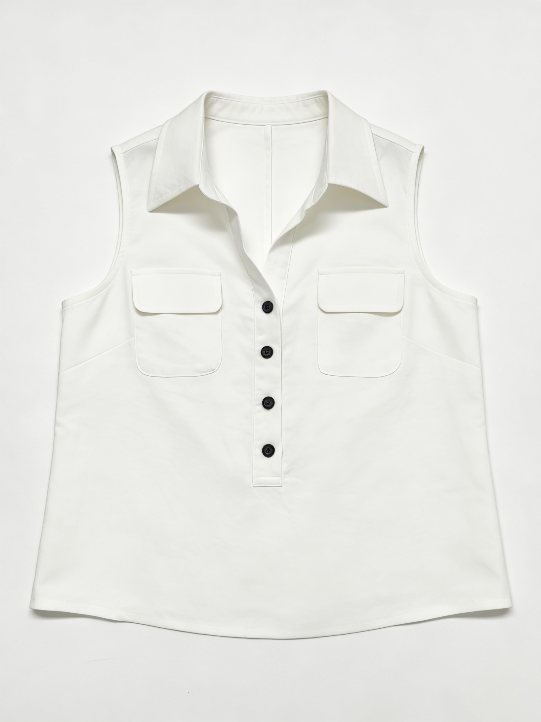 Chic White Sleeveless Shirt - Pocket Detail Layering Blouse  C-41786A