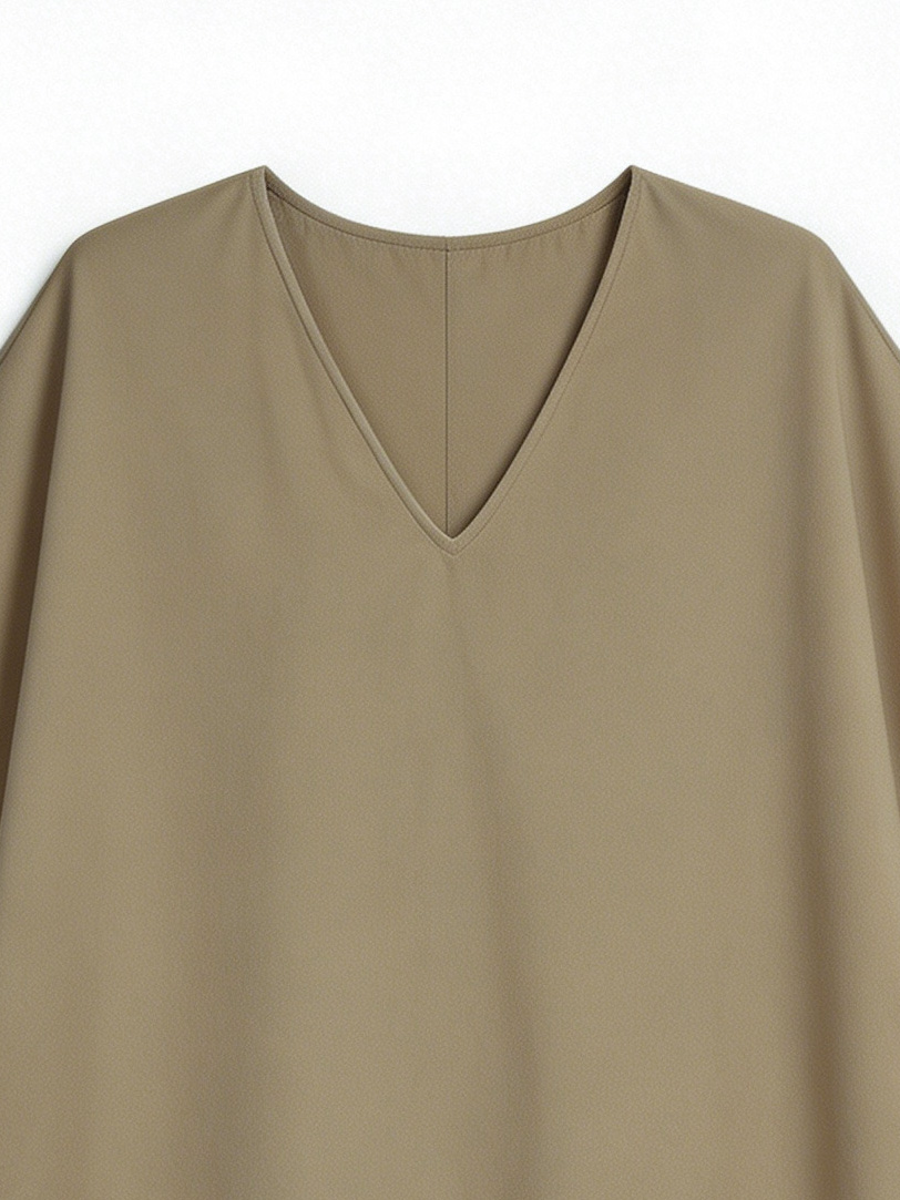 Chic Khaki Batwing Sleeve Shift Dress - Office Casual Midi Dress  S-2538