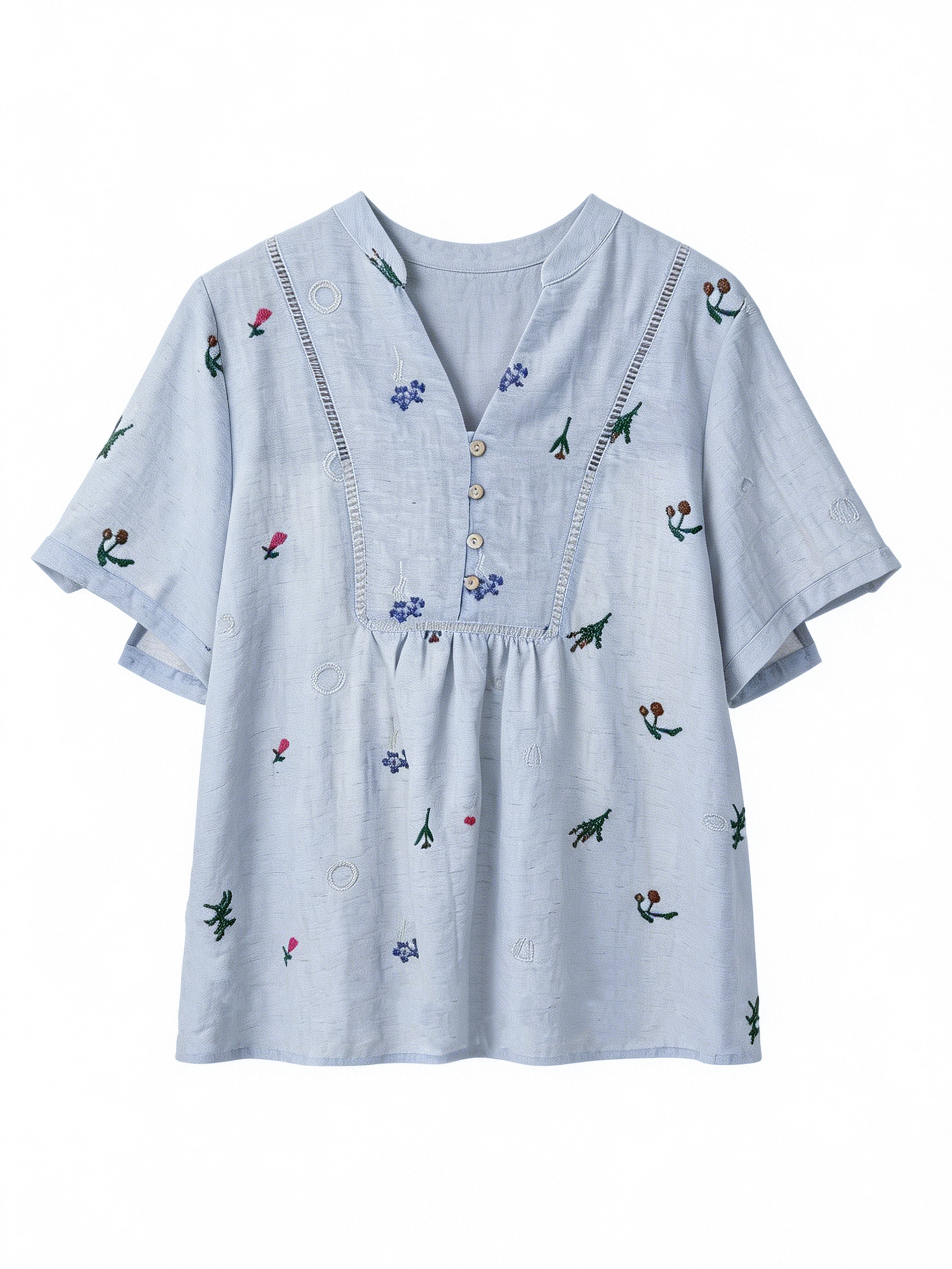 Minimalist Floral Embroidered Linen-Blend Top for Women AN-750003