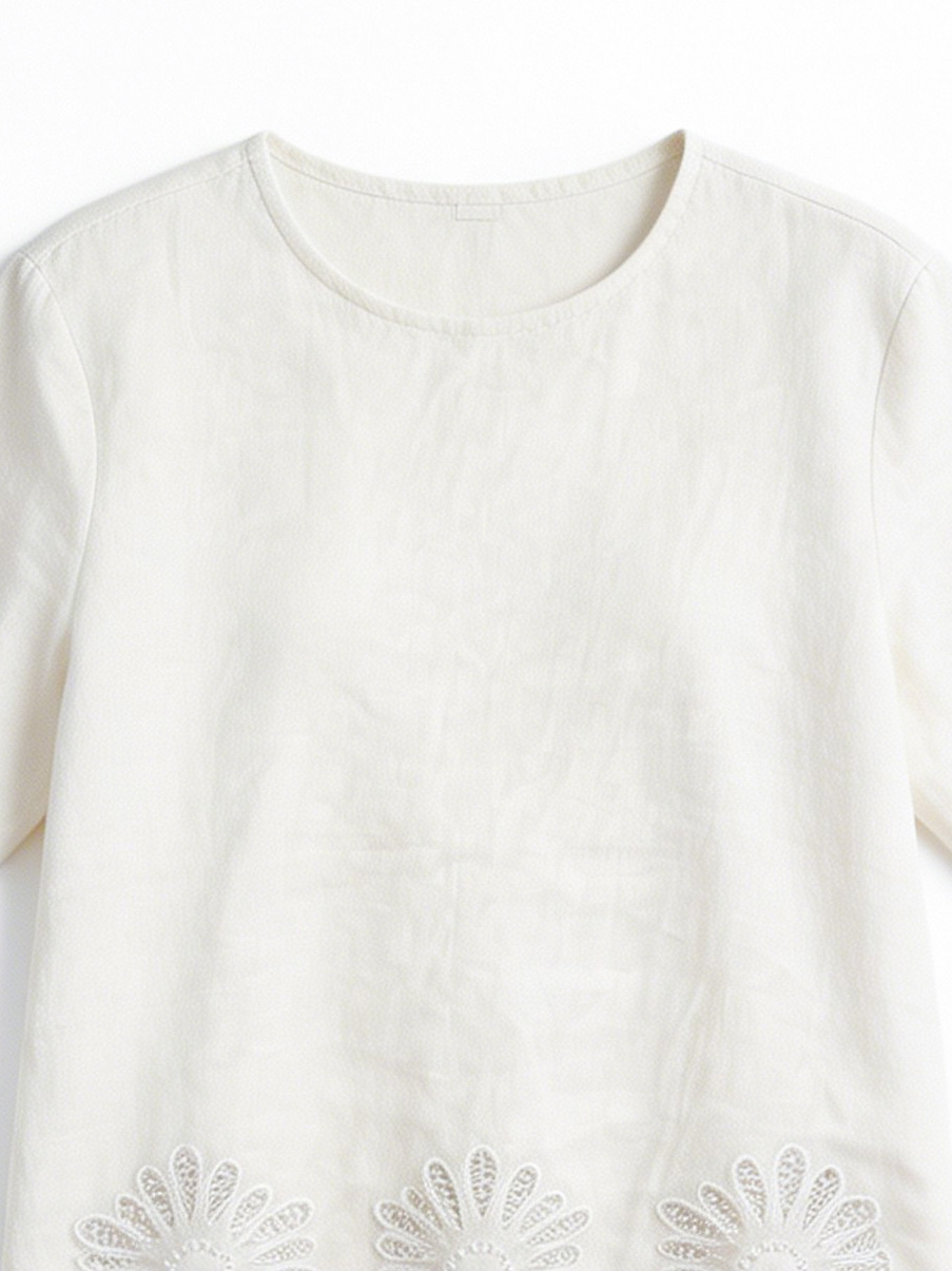 Women’s Linen Look Eyelet Hem Summer Blouse XW-42340