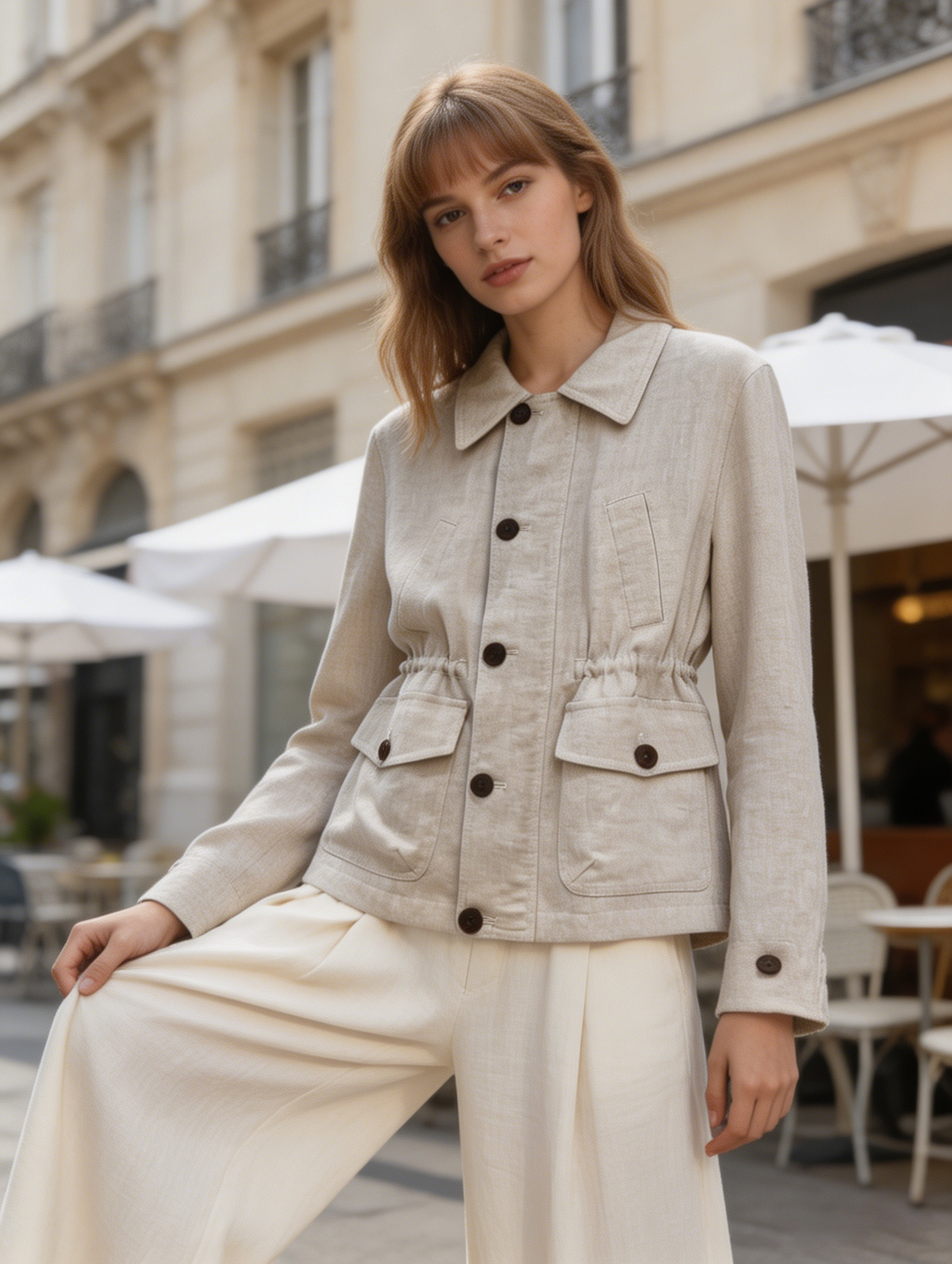 Minimalist Linen Cinched Waist Shacket C-41530