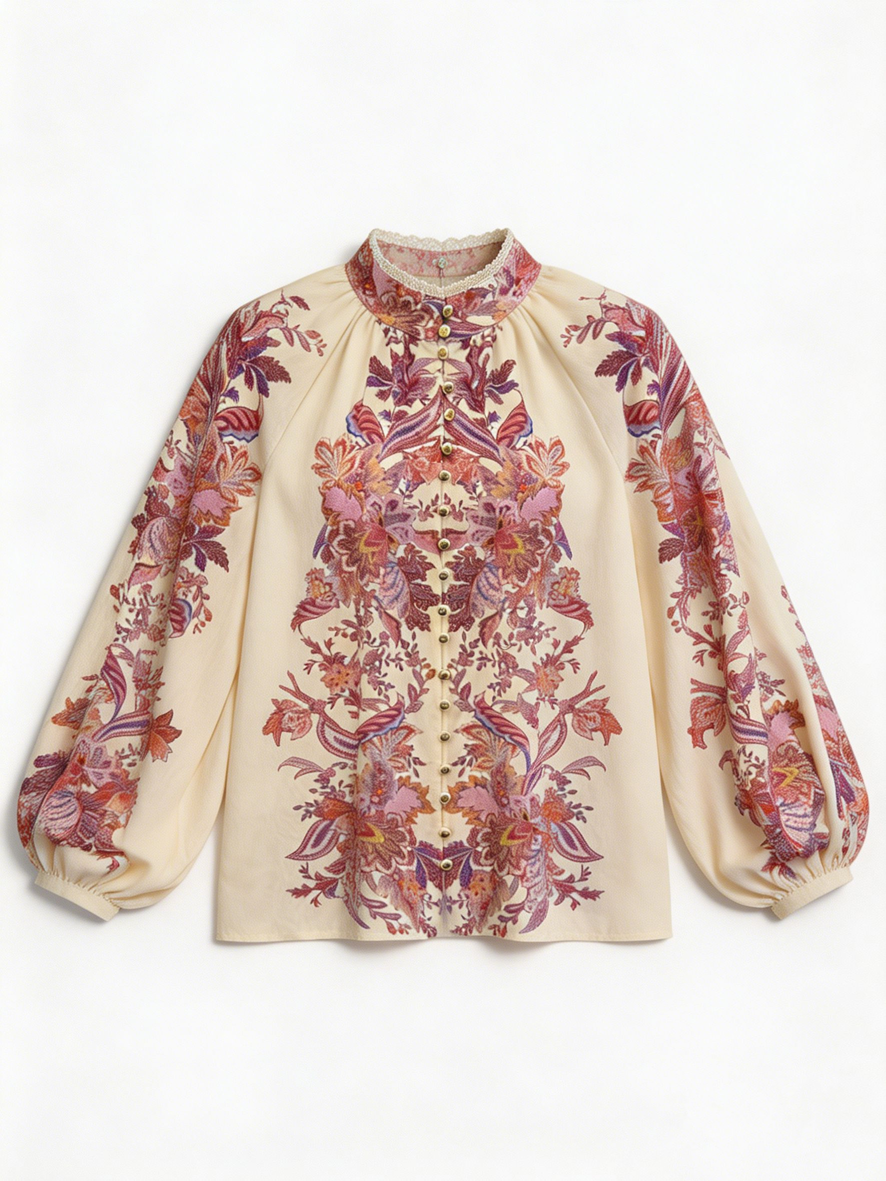 Women’s Boho Floral Paisley Balloon Sleeve Blouse C-42431