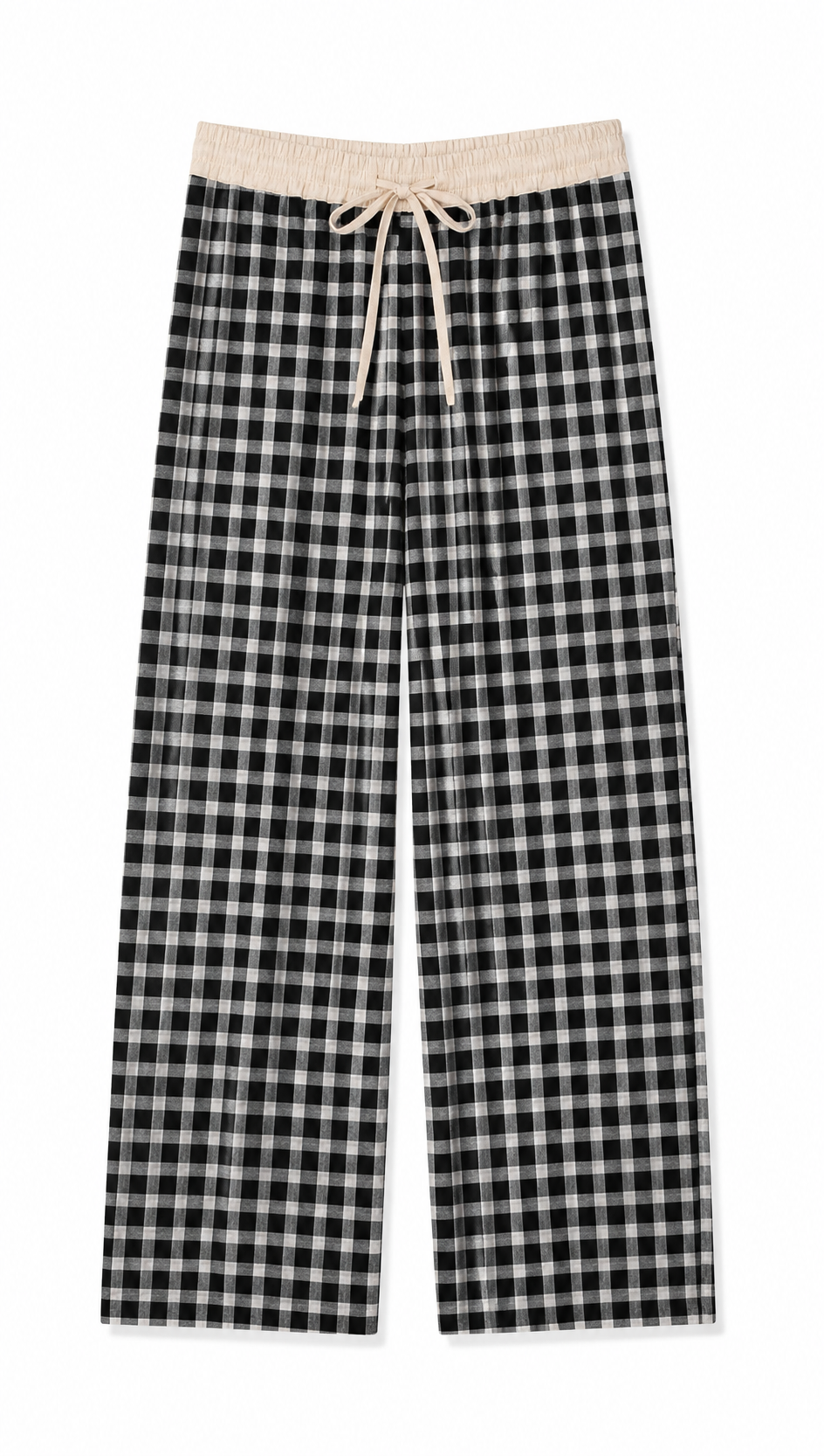 Women's Gingham Wide-Leg Pants with Drawstring Waist AN-620061
