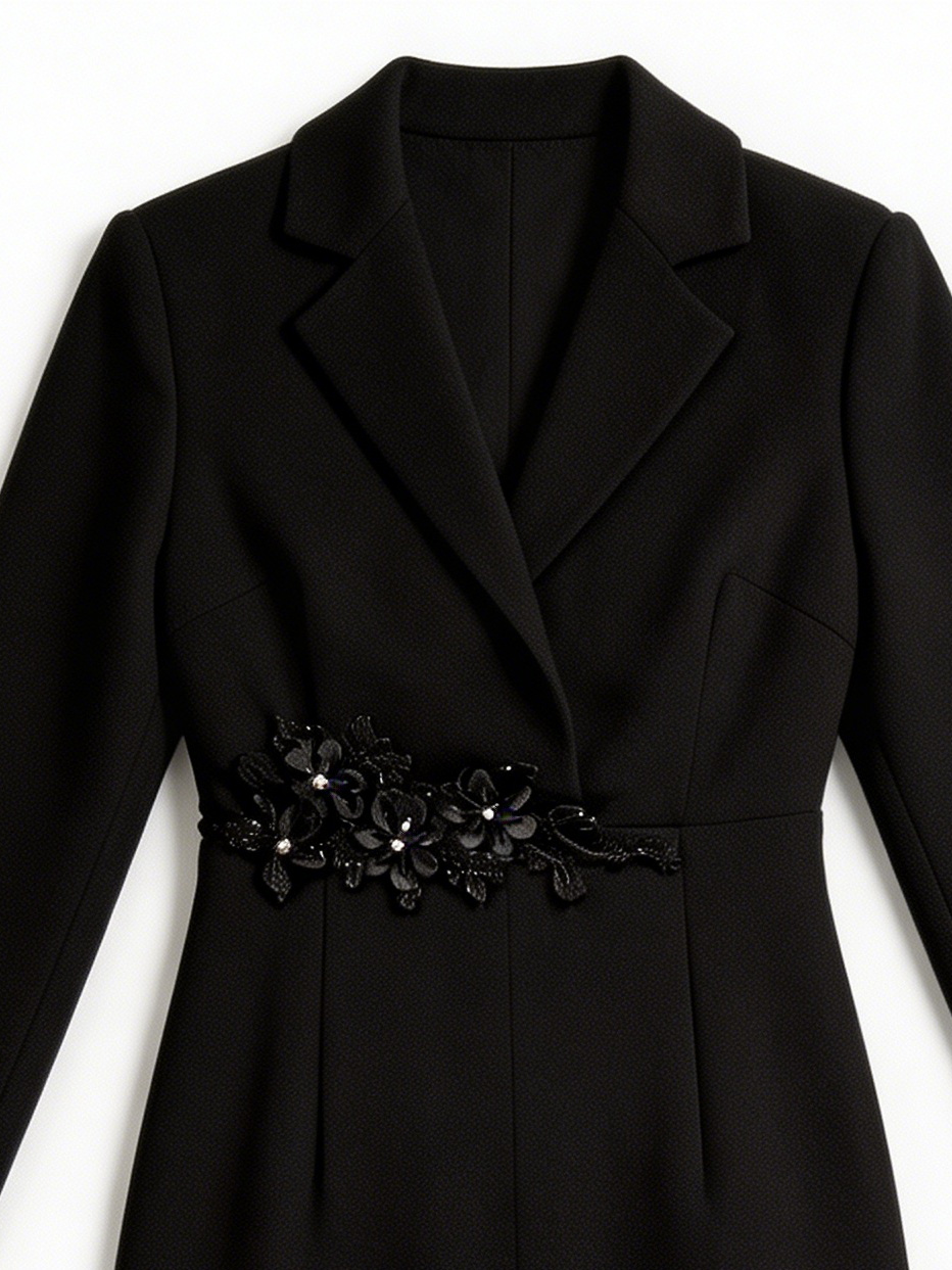 Fashion Slim Fit Midi Coat Dress Black Workwear Office Lady Suit Set C-C203752