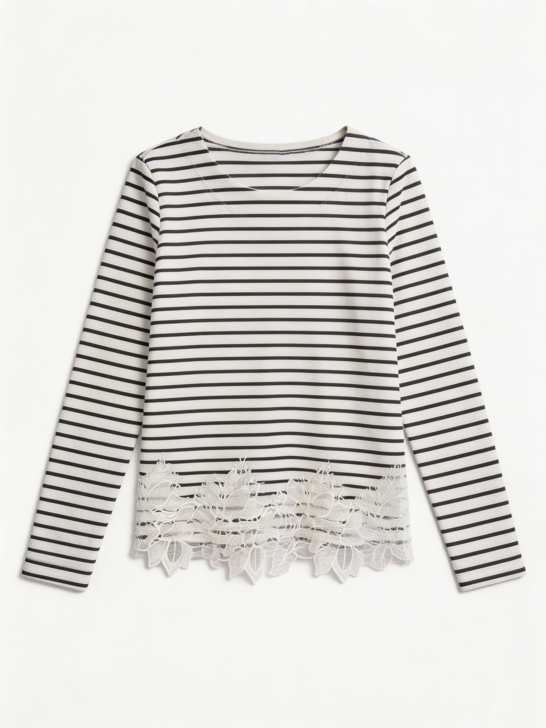 Women’s Striped Lace Hem Long Sleeve Top M-43199