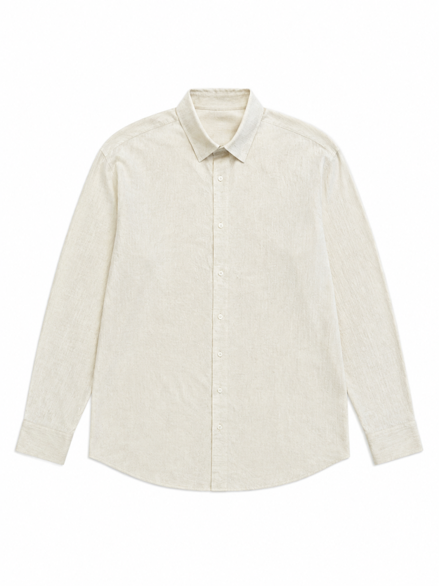 Vintage Natural‑Flax‑Texture Button‑Down Linen Shirt W-43465