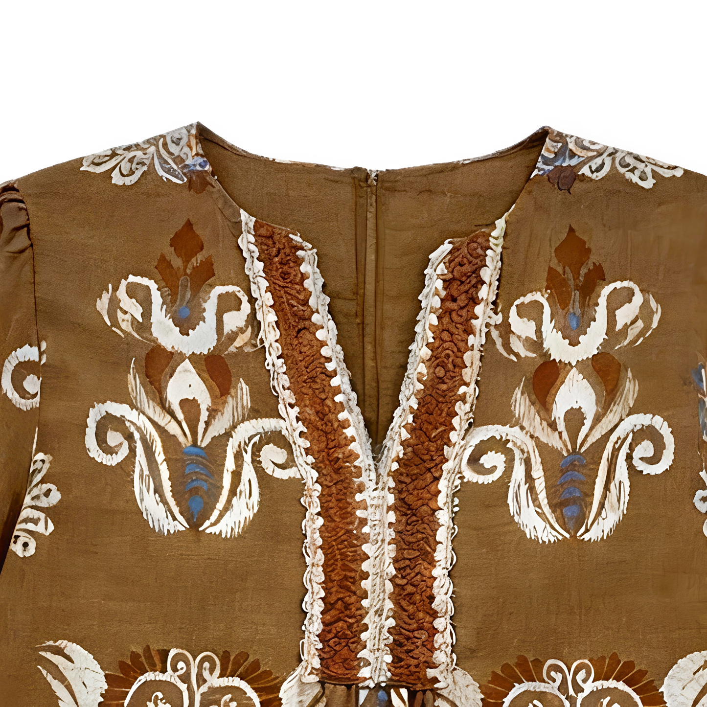 Bohemian Crochet Trim V-Neck Printed Blouse AN-121027