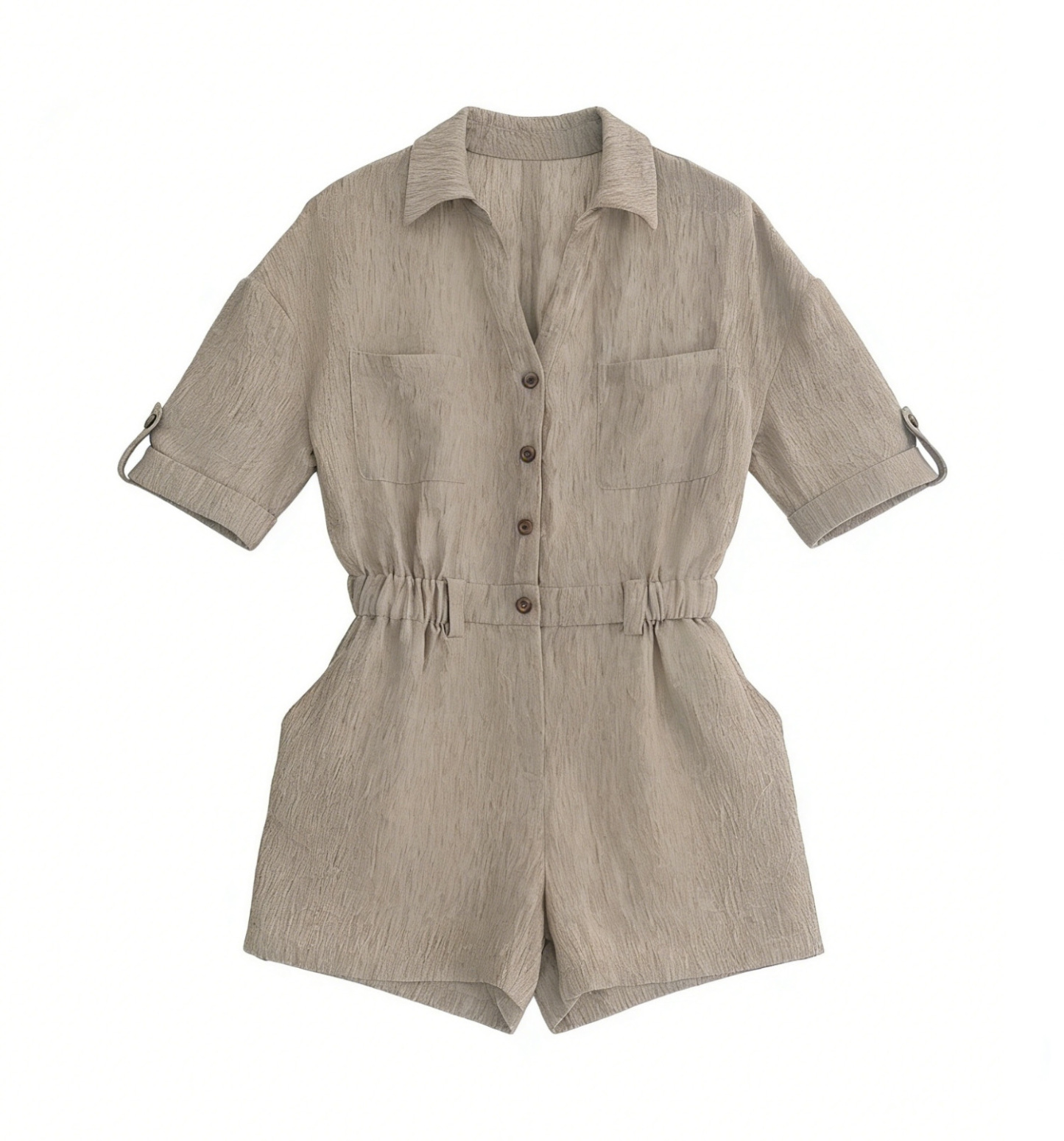 Summer Textured Utility Romper: Women's Safari Linen-Look Playsuit A-42031
