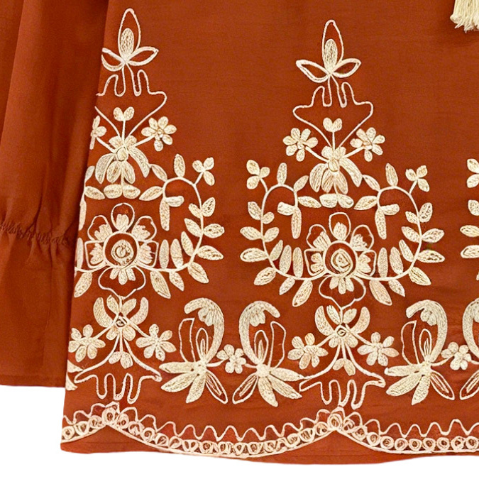 Women’s Boho Floral Embroidered Tassel Peasant Blouse X-26013
