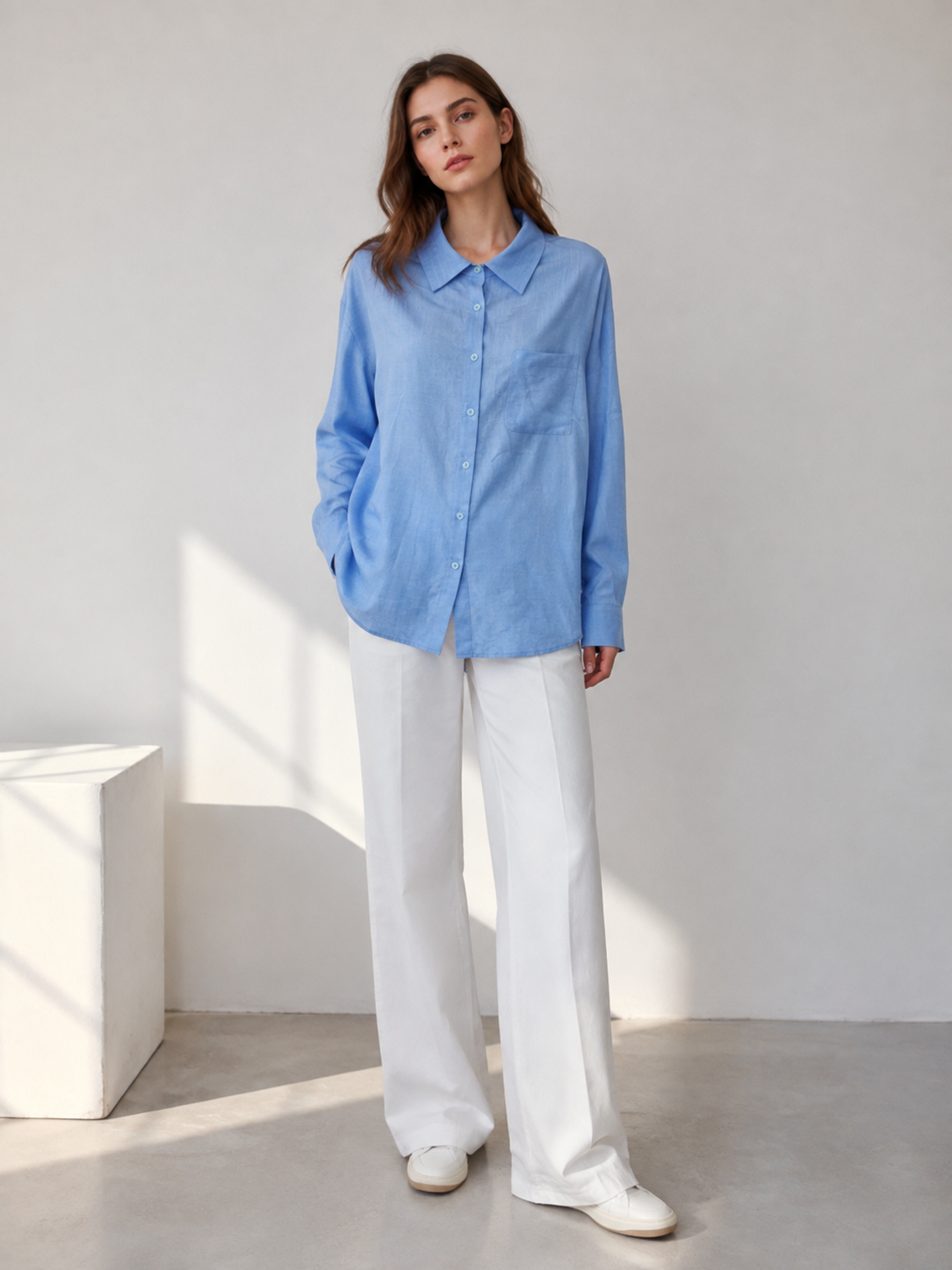 Women’s Oversized Linen Button Down Shirt C-42178