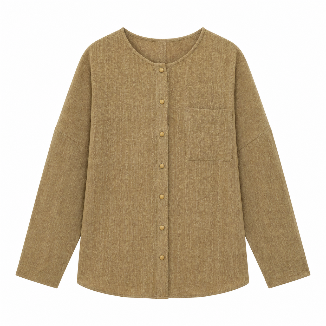 Boho‑Chic Oversized Batwing‑Sleeve Linen Shirt With Patch Pocket, Irregular Curved Hem W-43061