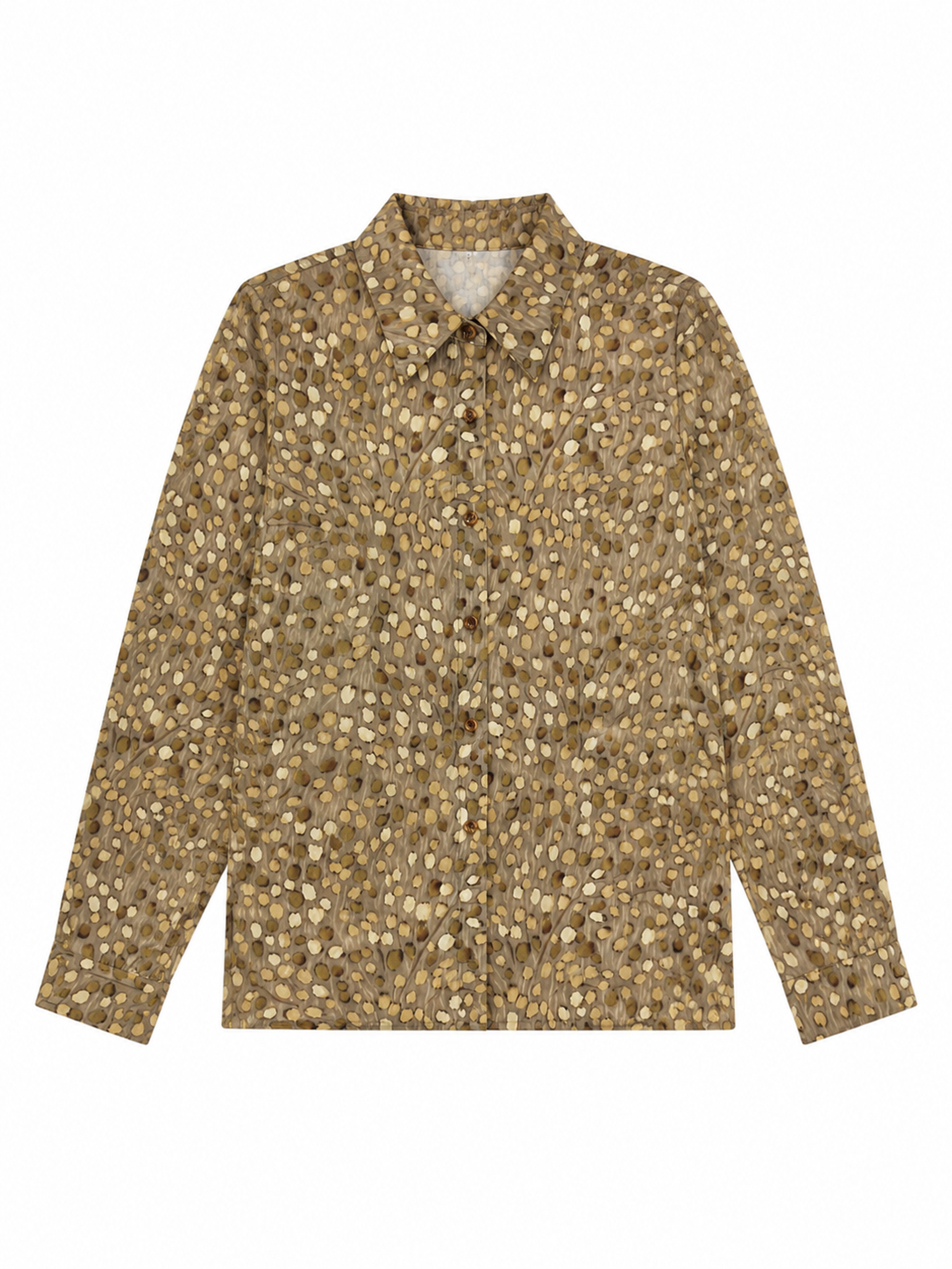 Retro Neutral‑Tone Speckled Print Long‑Sleeve Blouse For Office & Daily Wear W-43166
