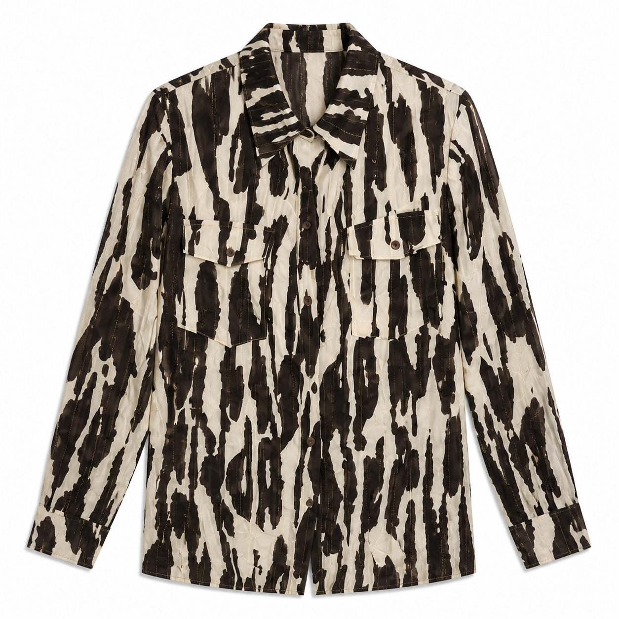 Relaxed Fit Animal Print Lapel Shirt With Double Chest Pockets Daily Casual Top W-43483