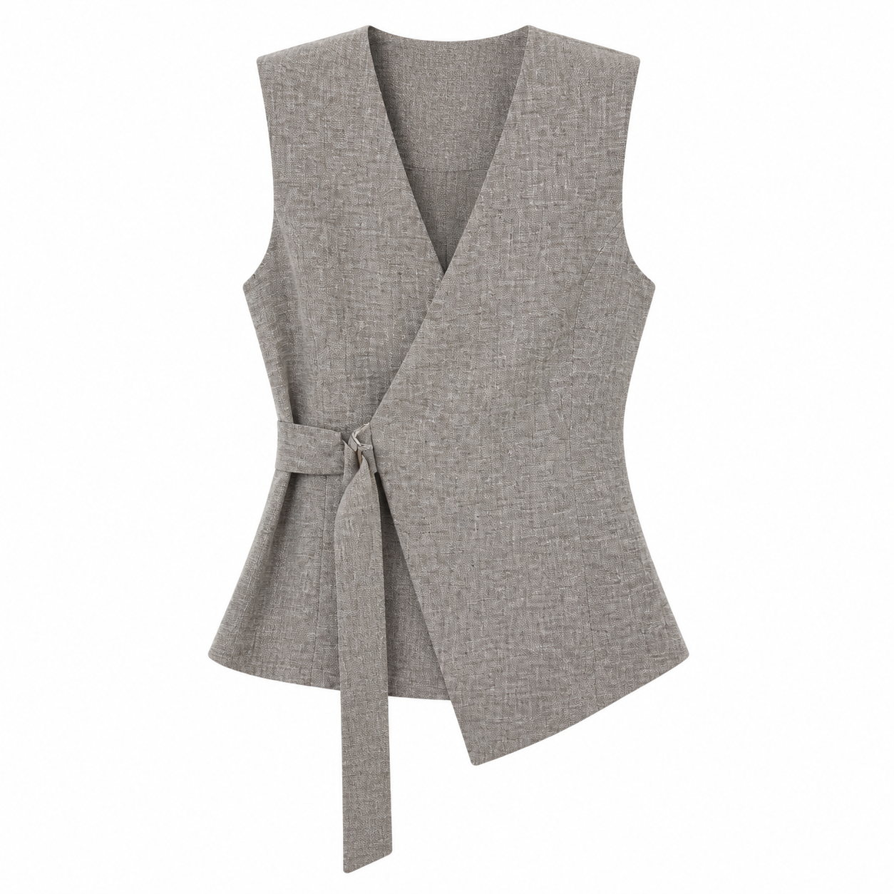  Chic Textured Sleeveless Peplum Blouse V-Neck Belted Wrap Waistcoat C-42121