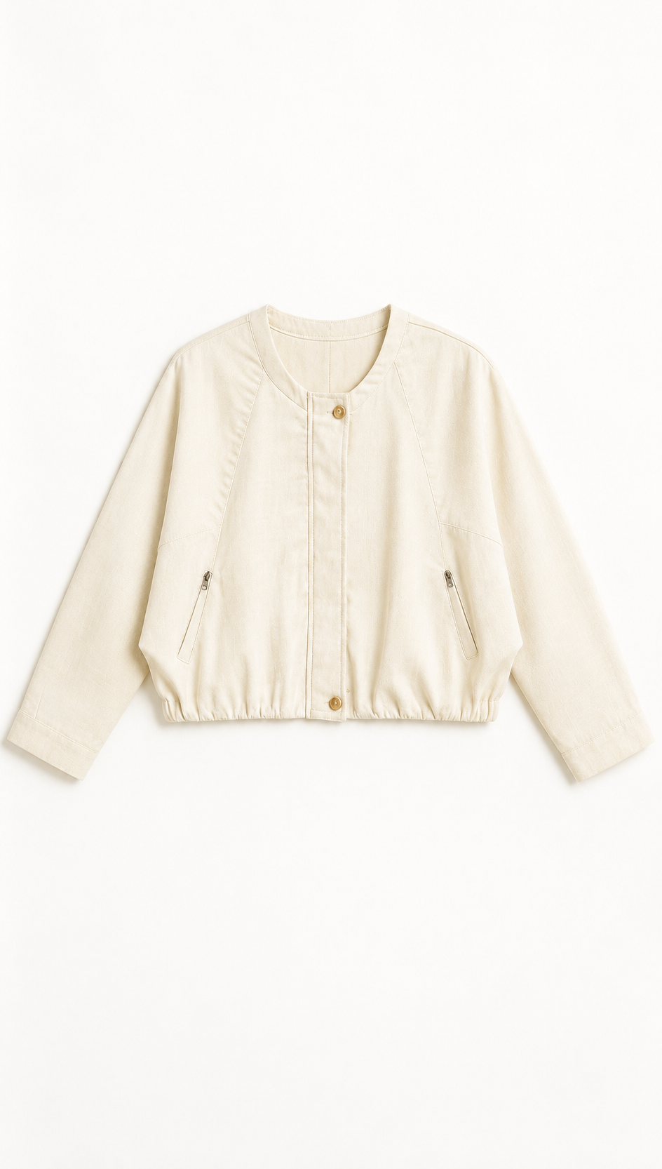 Minimalist Linen Cropped Bomber Jacket with Elastic Hem LA-710004