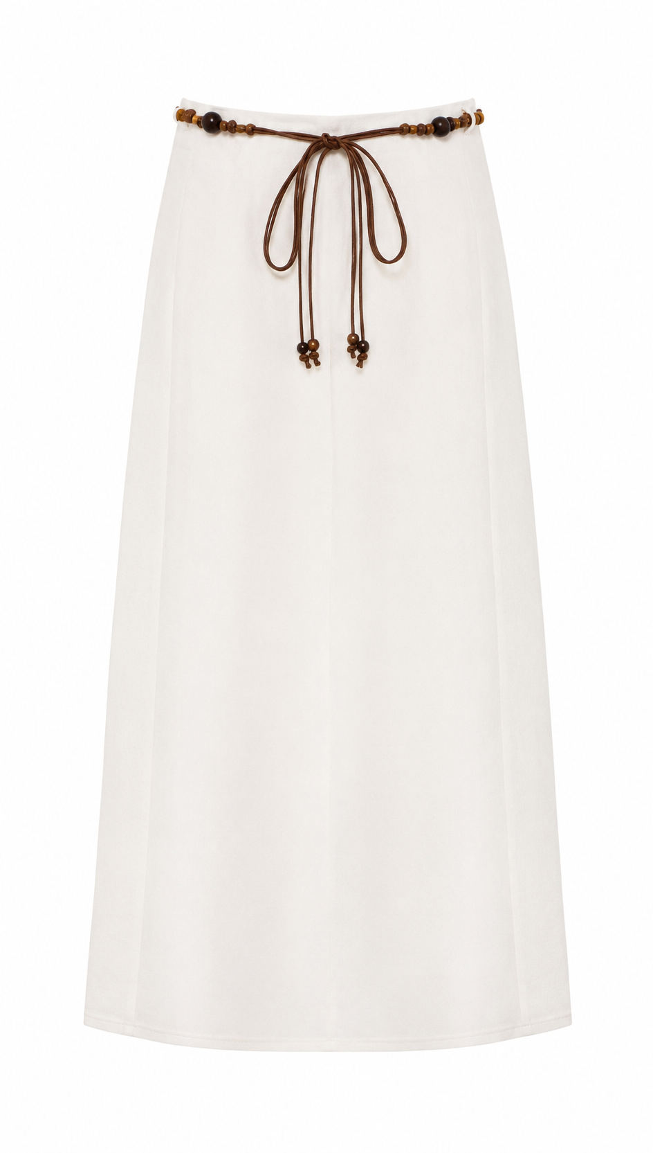 Linen-Blend A-Line Skirt with Beaded Belt AN-620050