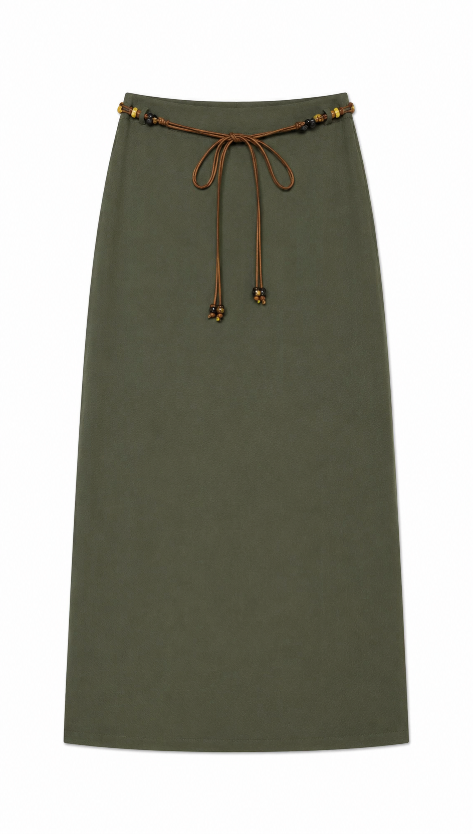 Linen-Blend A-Line Skirt with Beaded Belt AN-620050