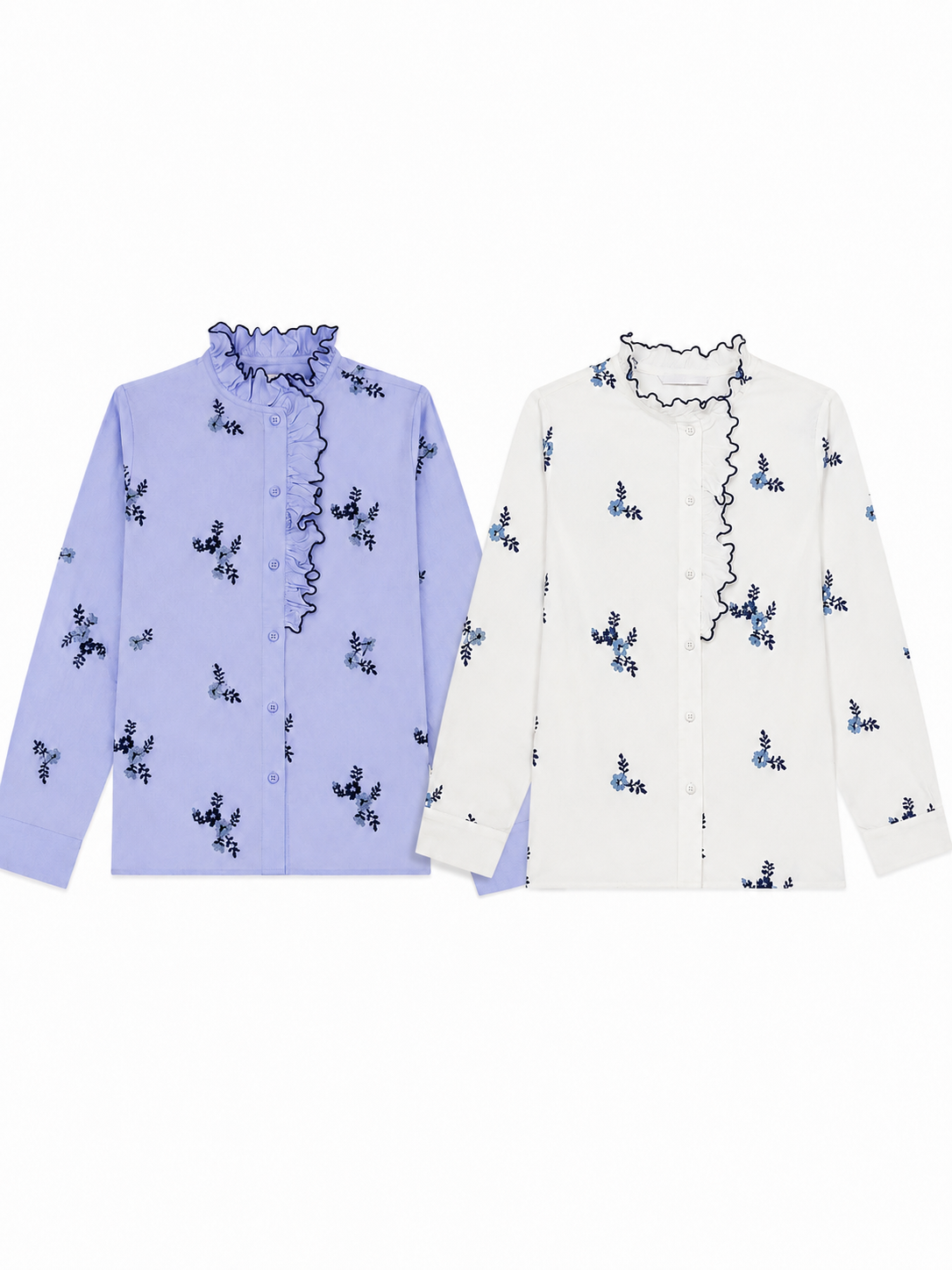 Floral Embroidered Ruffle Trim Blouse AN-710005