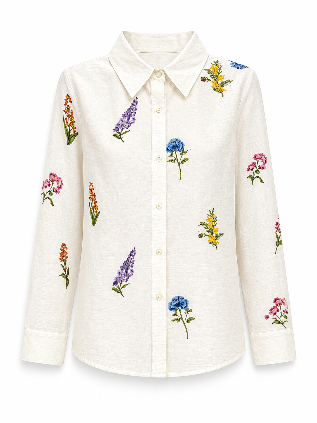 Floral Embroidered Long-Sleeve Button-Up Shirt AN-710017