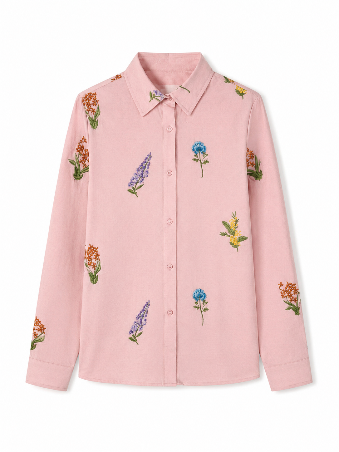 Floral Embroidered Long-Sleeve Button-Up Shirt AN-710017