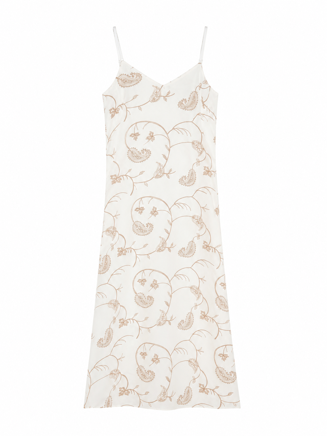 Boho White Paisley Print Dress - V-Neck High Waist Vacation Maxi Dress A-41975