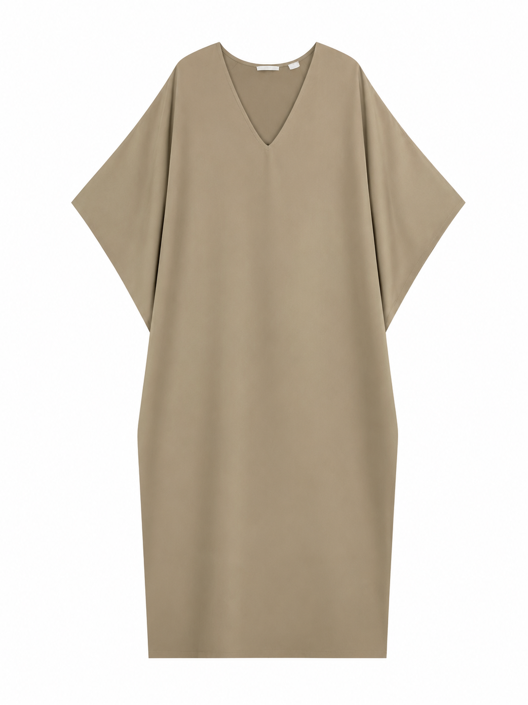 Chic Khaki Batwing Sleeve Shift Dress - Office Casual Midi Dress  S-2538