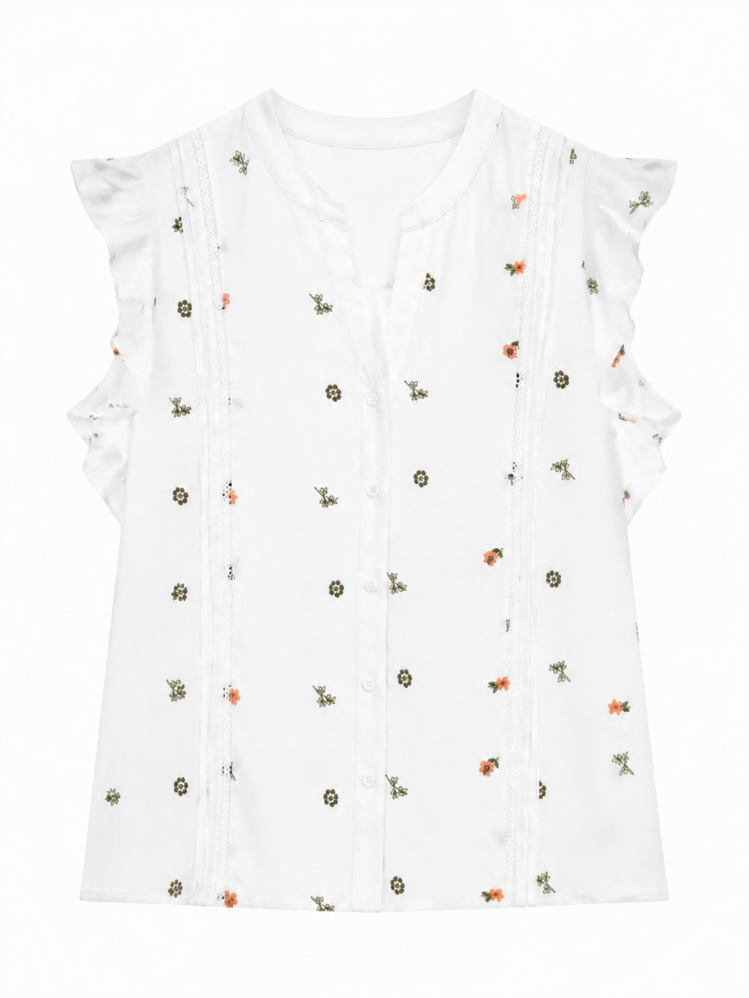 Women’s Floral Embroidered Ruffle Sleeve Button Blouse AN-760011