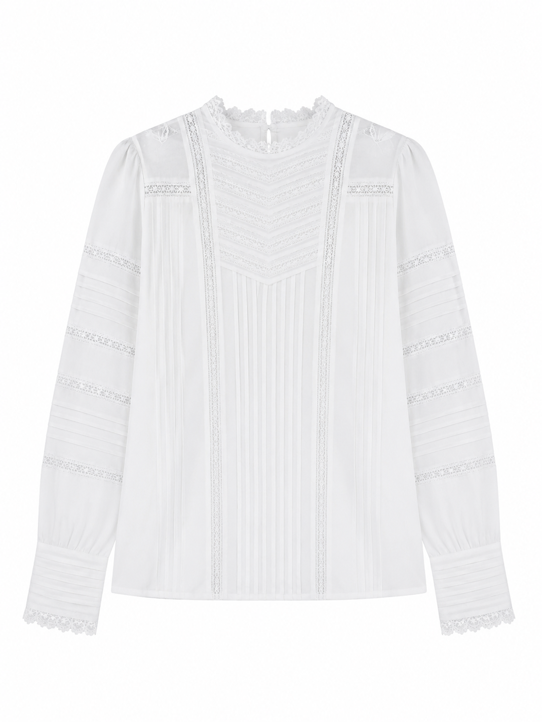 Women’s Vintage Lace Pintuck Long Sleeve Blouse AN-760003