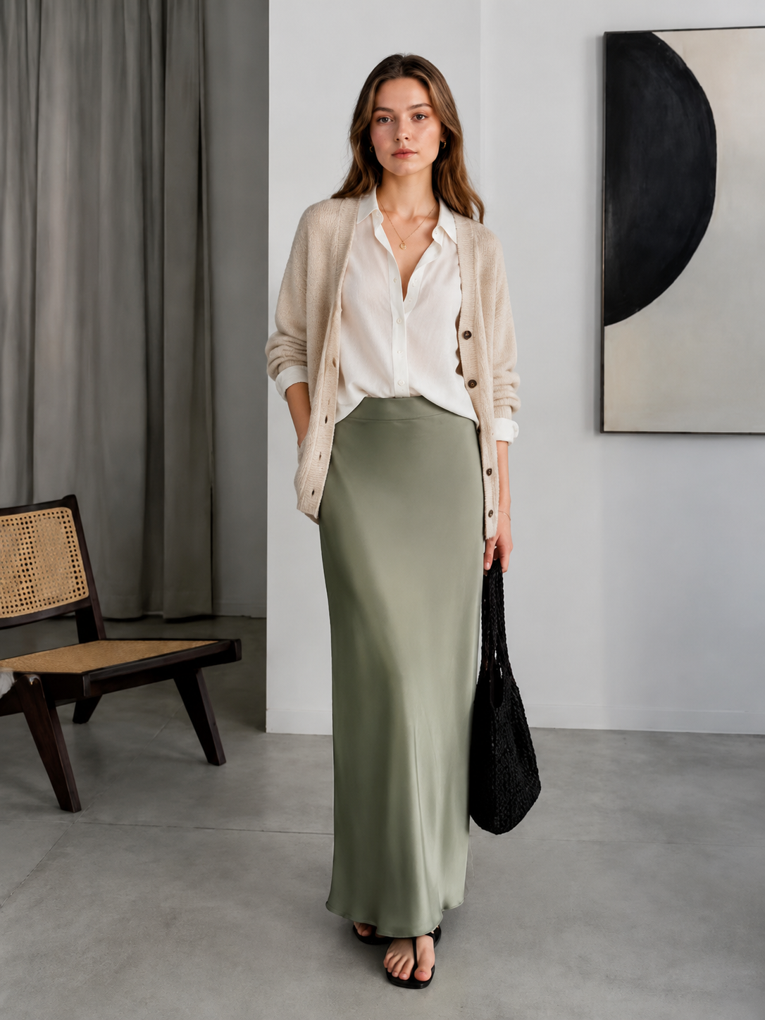 Women’s Satin High Waist Slip Midi Skirt LA-030409