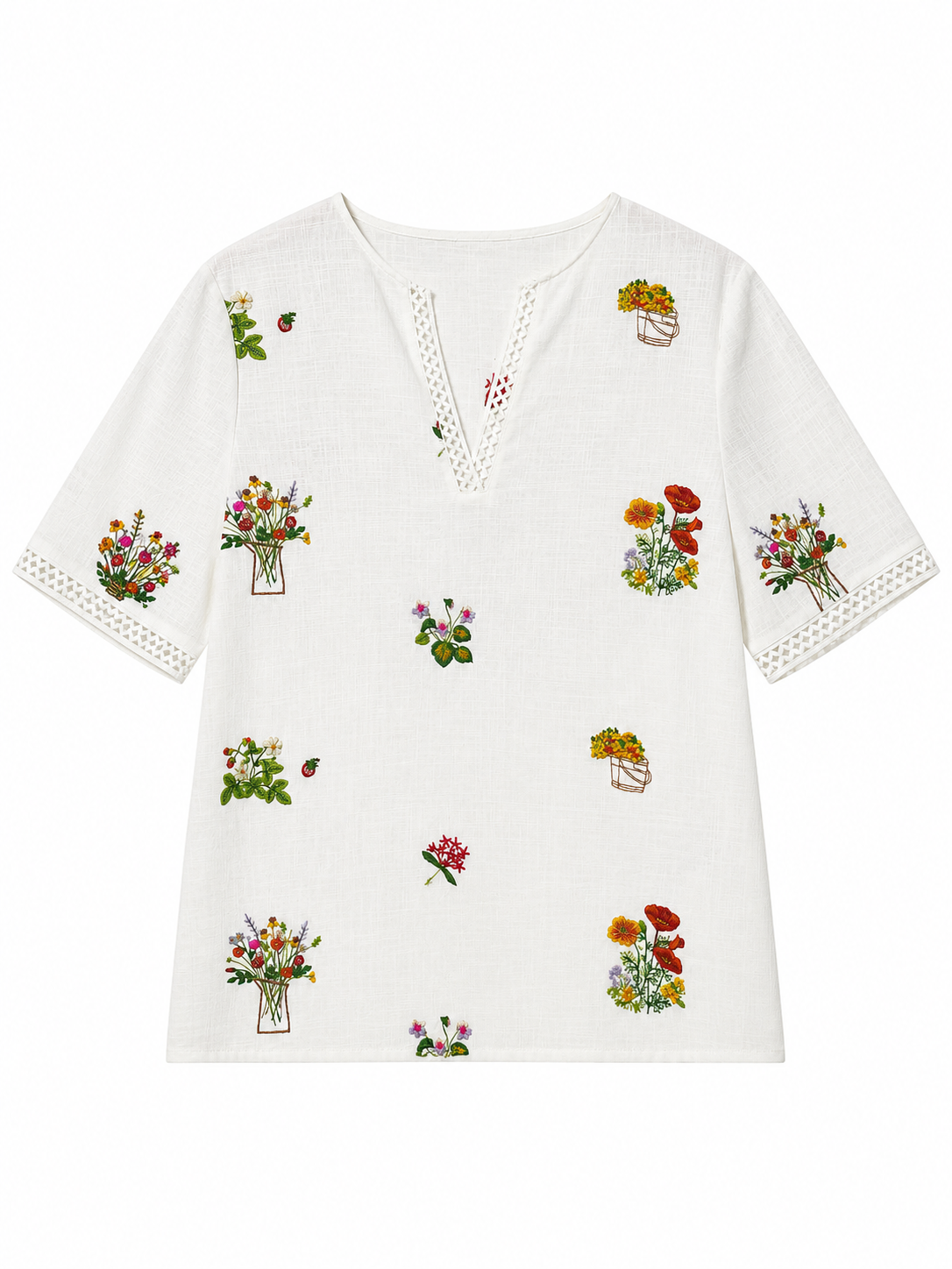 Boho Floral Embroidered Cotton Linen Blouse for Women C-42305