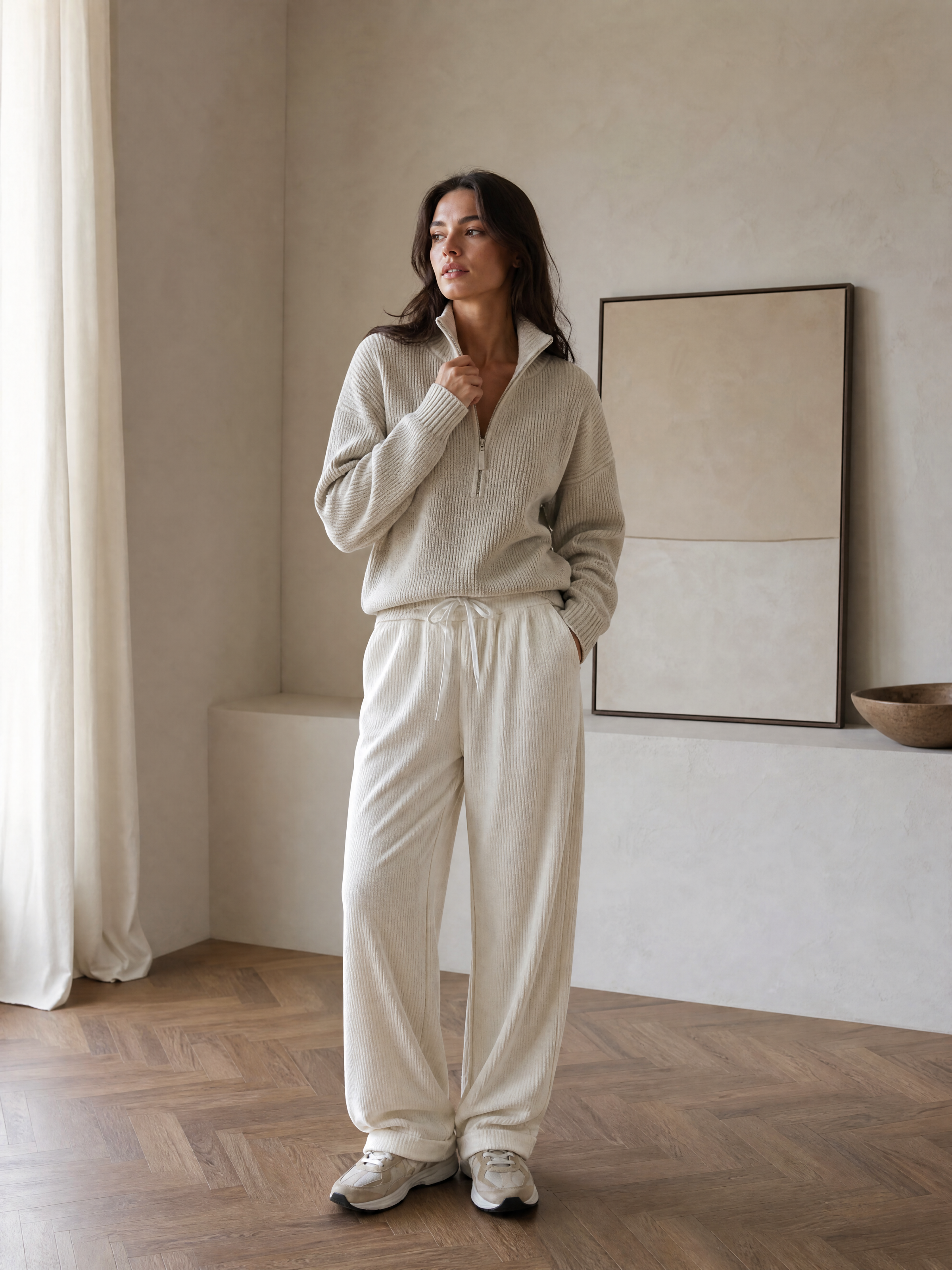 Women's Ivory Seamed Wide-Leg Drawstring Sweatpants C-S209417-1