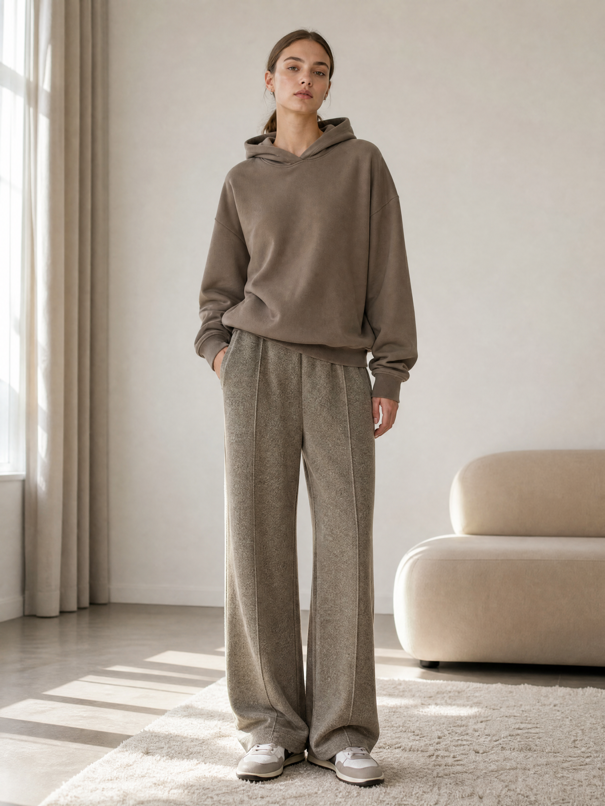 Women's Heather Brown High-Waist Wide-Leg Sweatpants W-36944