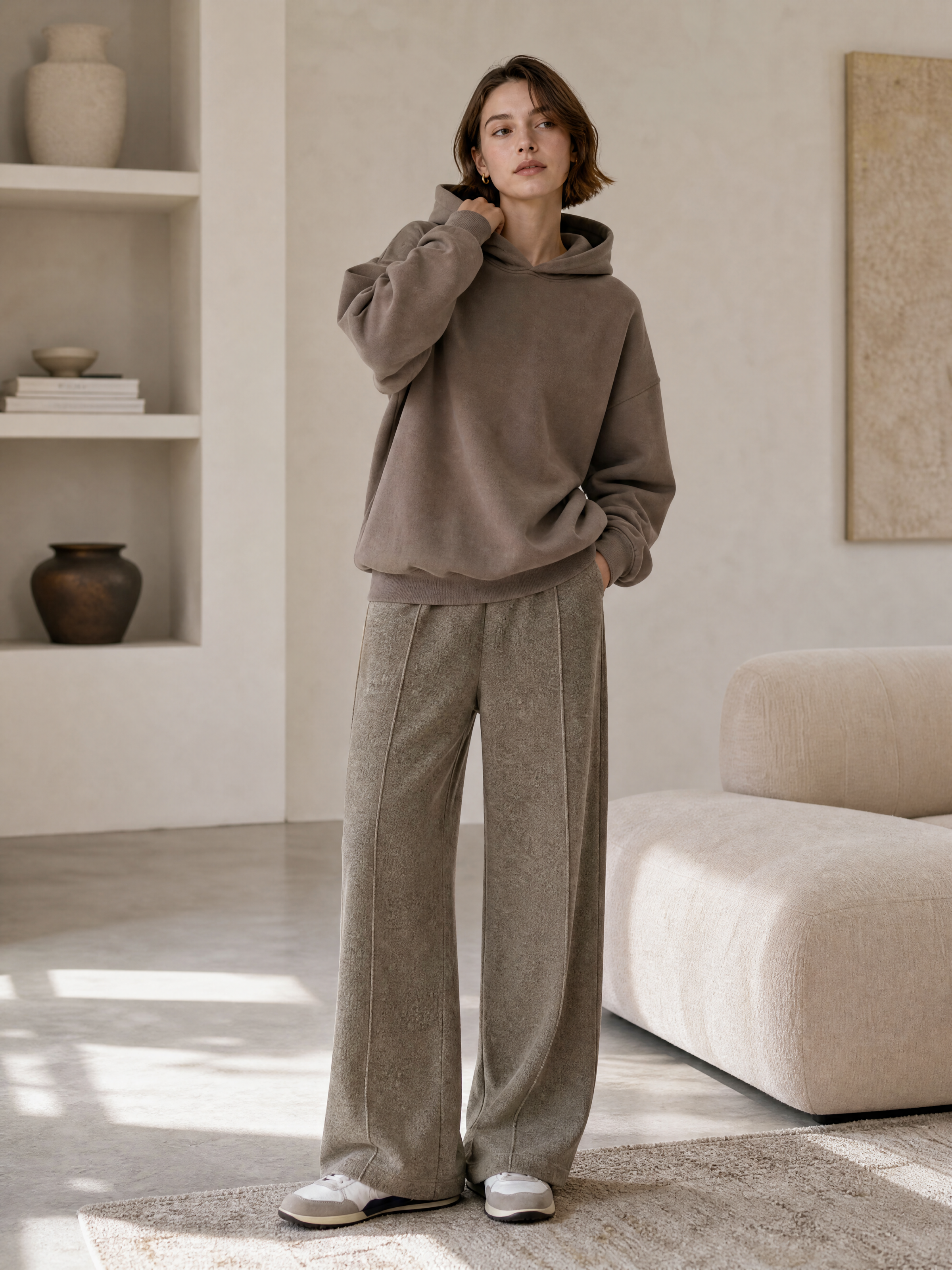 Women's Heather Brown High-Waist Wide-Leg Sweatpants W-36944