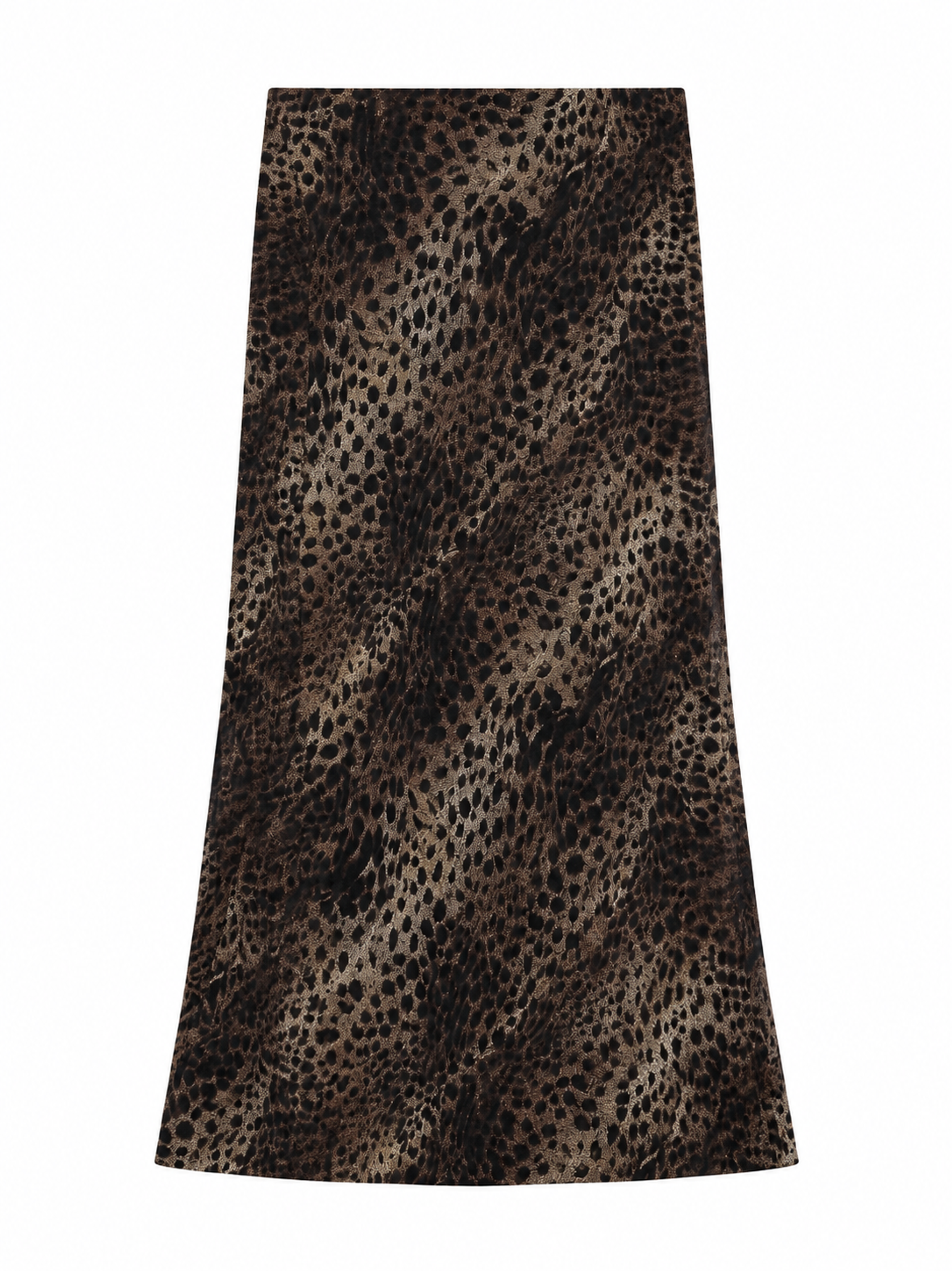 High‑Waisted Leopard Print Flowy Midi Skirt, Satin‑Like Casual Long Skirt For Women XW-42334