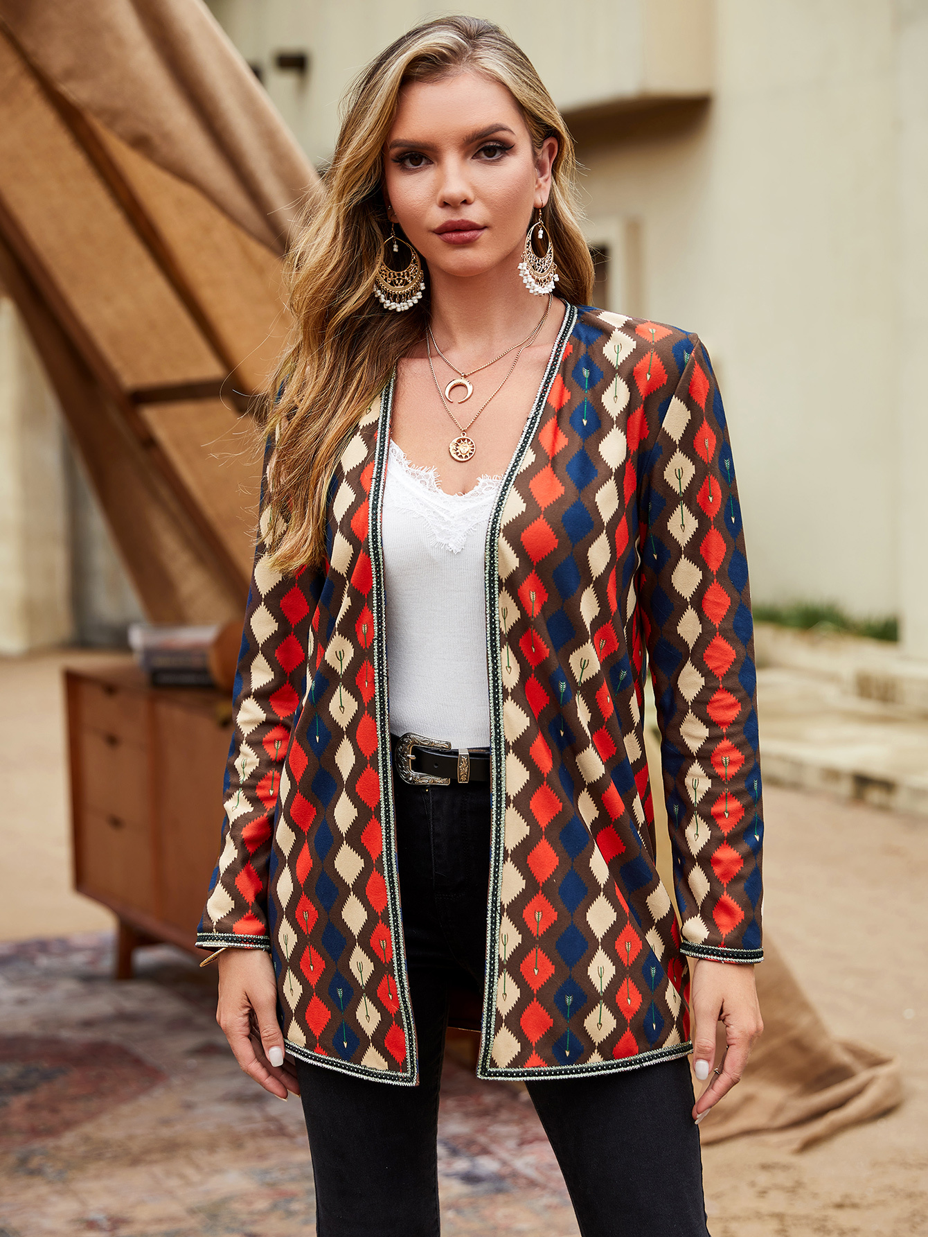 Elegant Multi-Color Printed Cardigan
