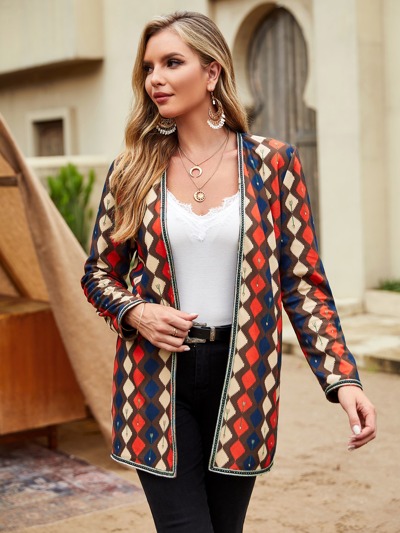Elegant Multi-Color Printed Cardigan