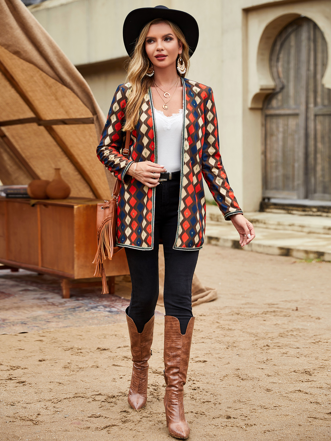 Elegant Multi-Color Printed Cardigan