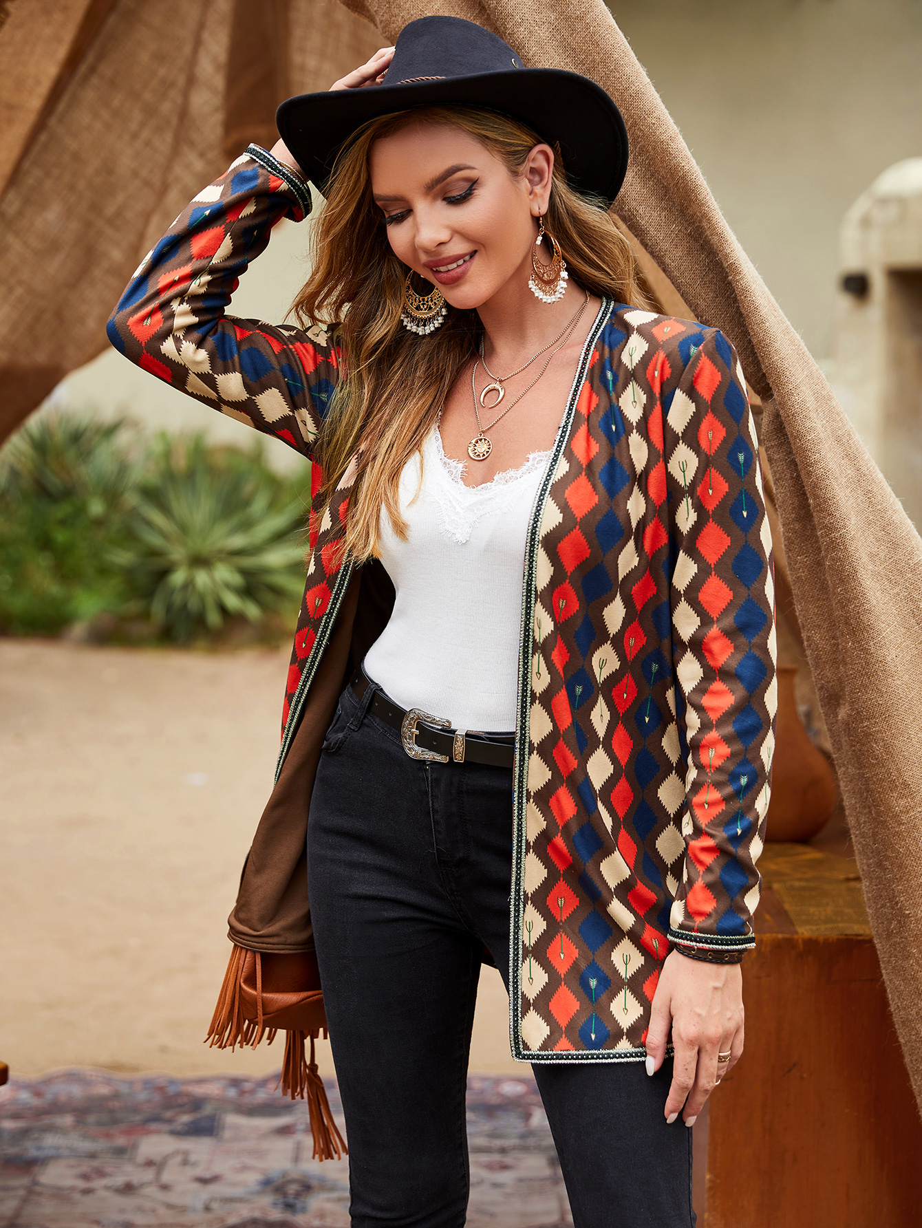 Elegant Multi-Color Printed Cardigan