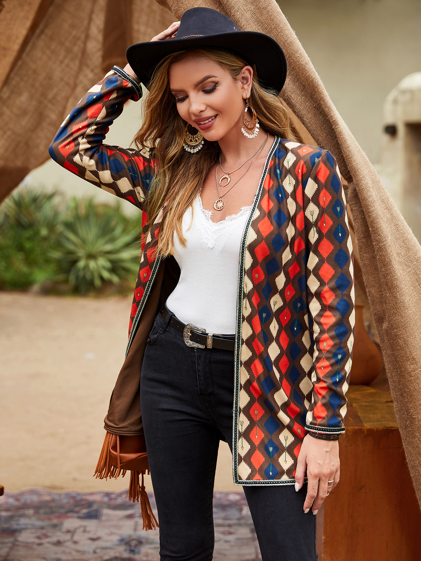 Elegant Multi-Color Printed Cardigan