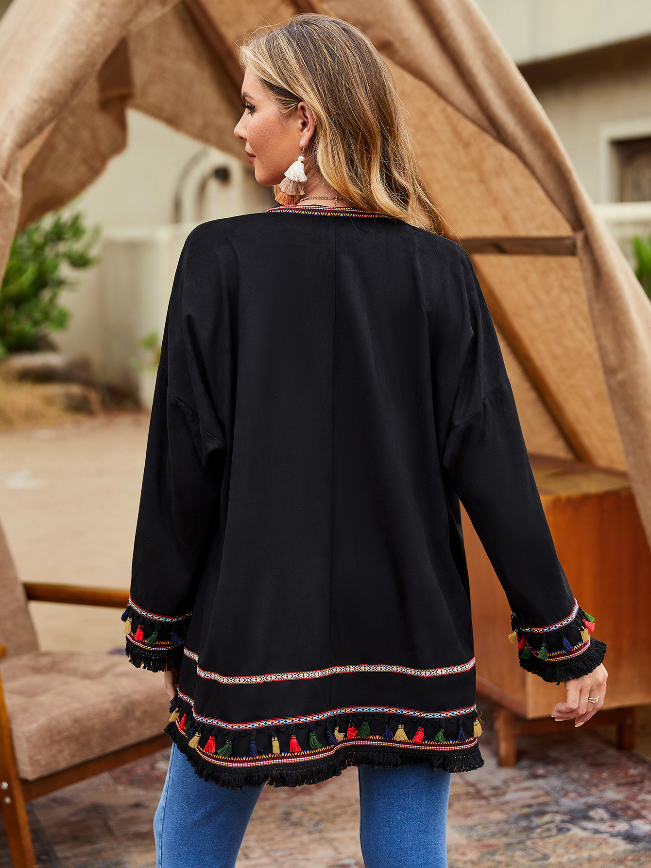 Bohemian Embroidered Fringe Cardigan