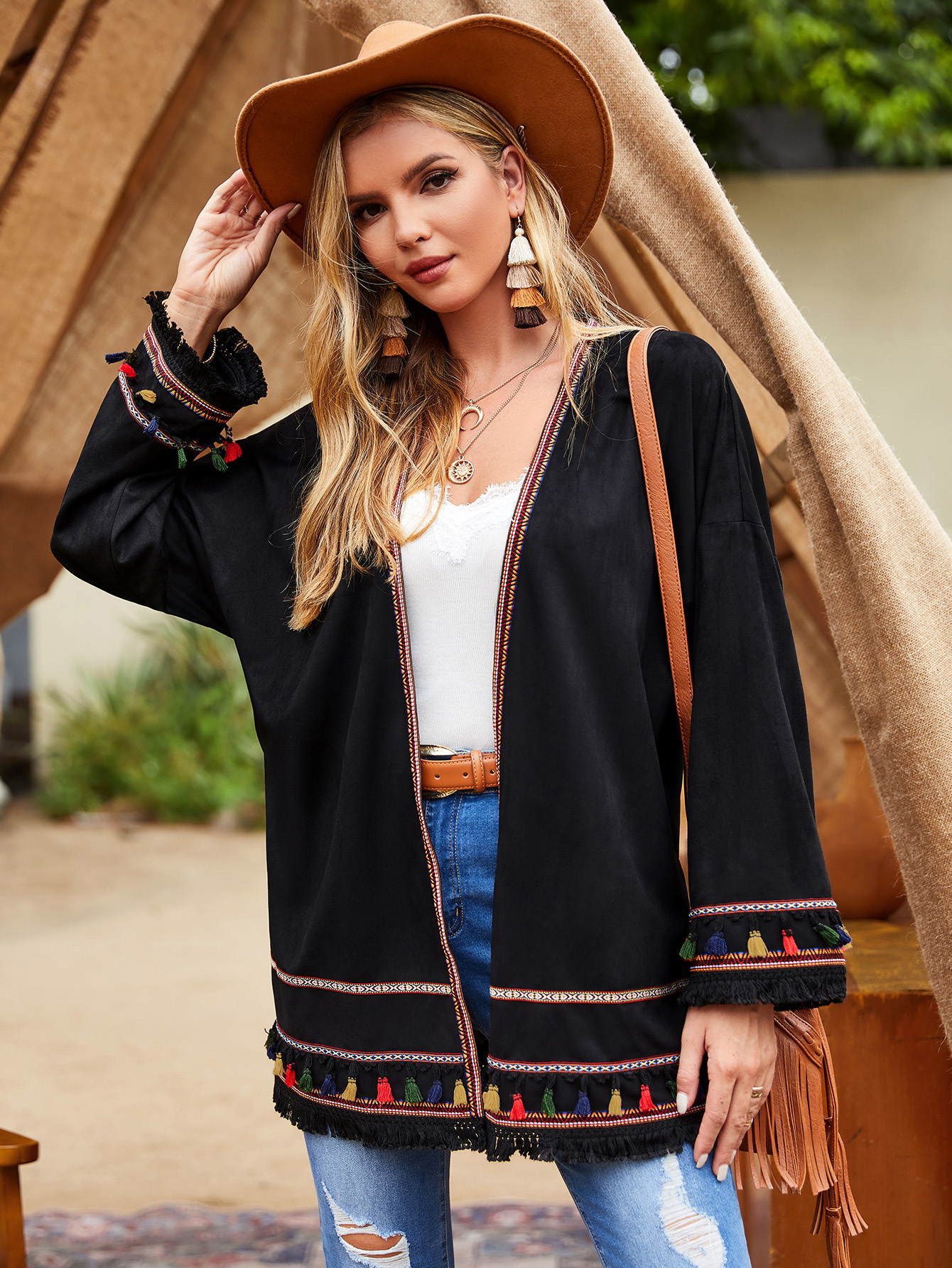 Bohemian Embroidered Fringe Cardigan