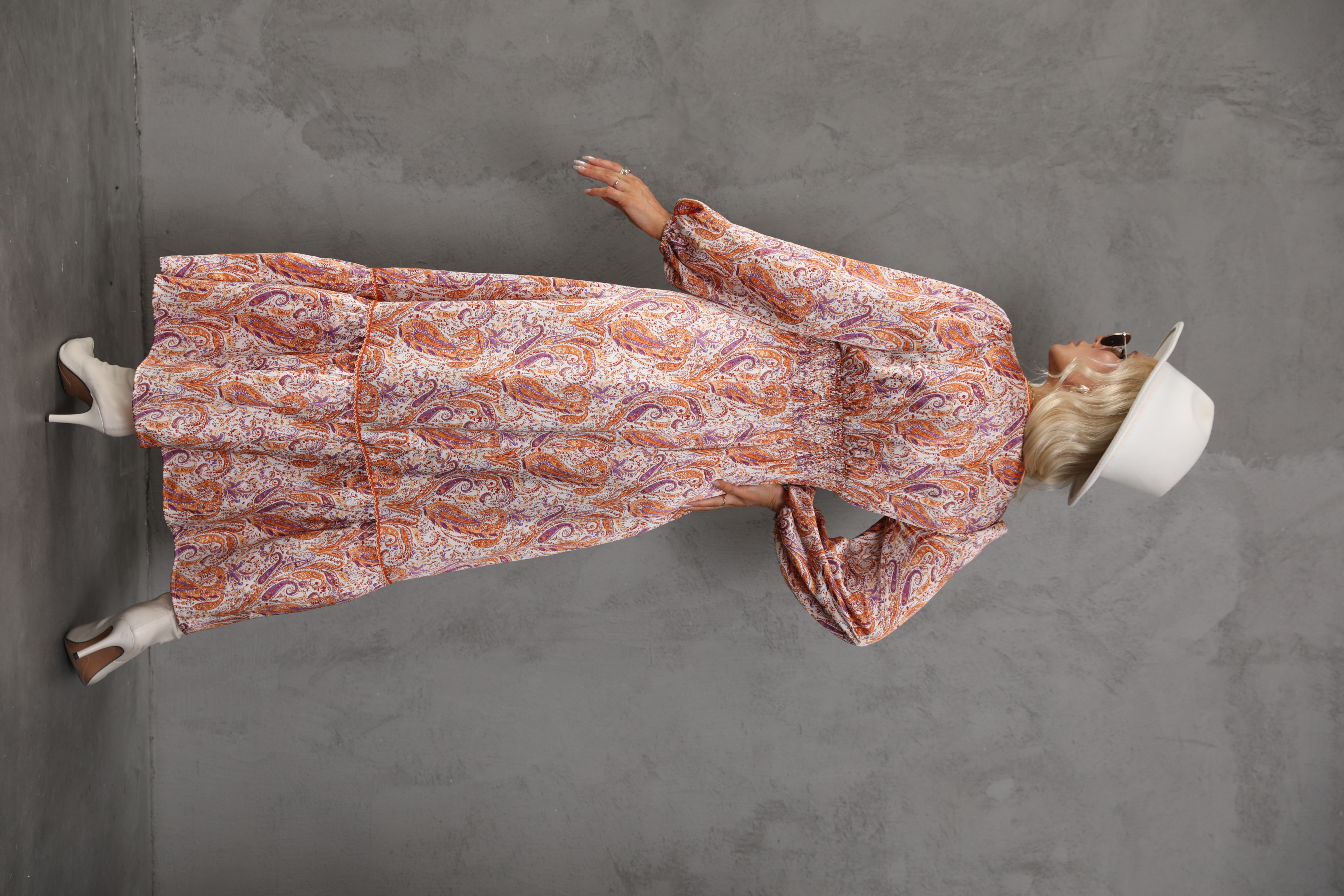 Women’s Boho Paisley V Neck Smocked Tiered Maxi Dress M-33237