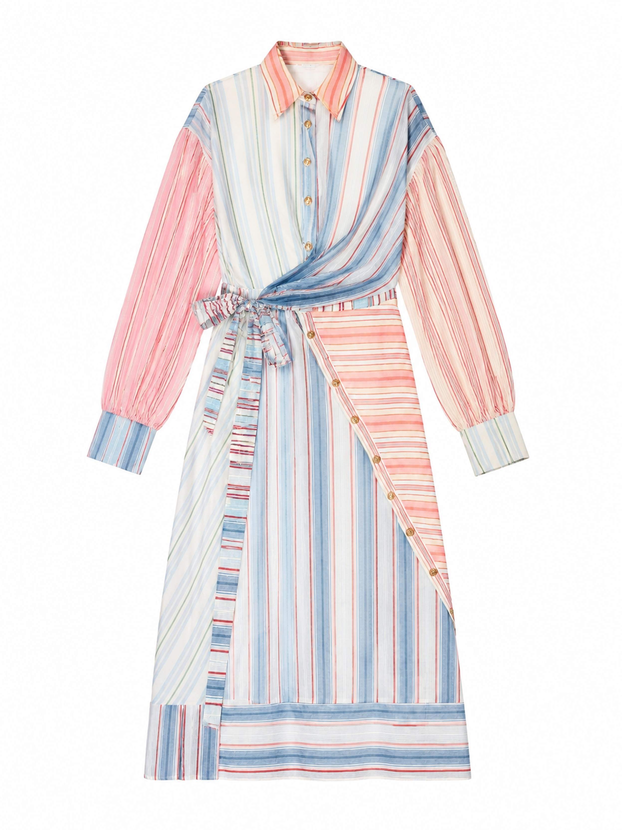 Women’s Striped Chiffon Belted Wrap Shirt Maxi Dress LA-030413