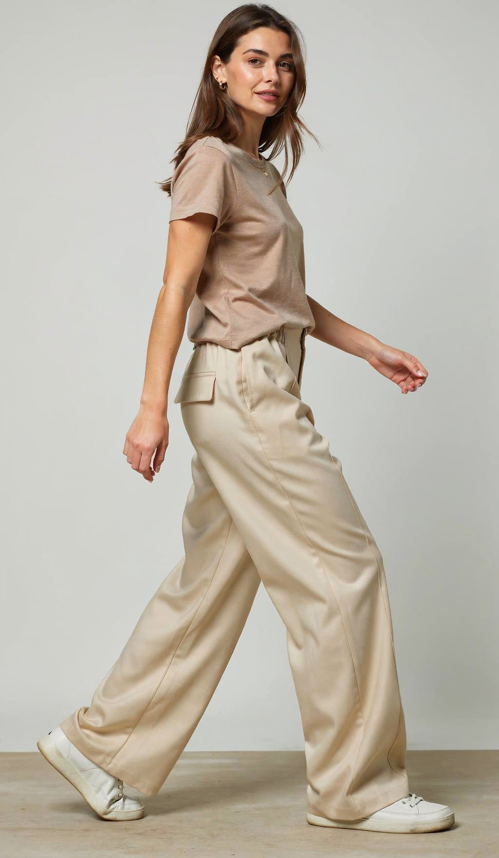 Minimalist Wide Leg Linen Blend Pants with Elastic Waist C-42201